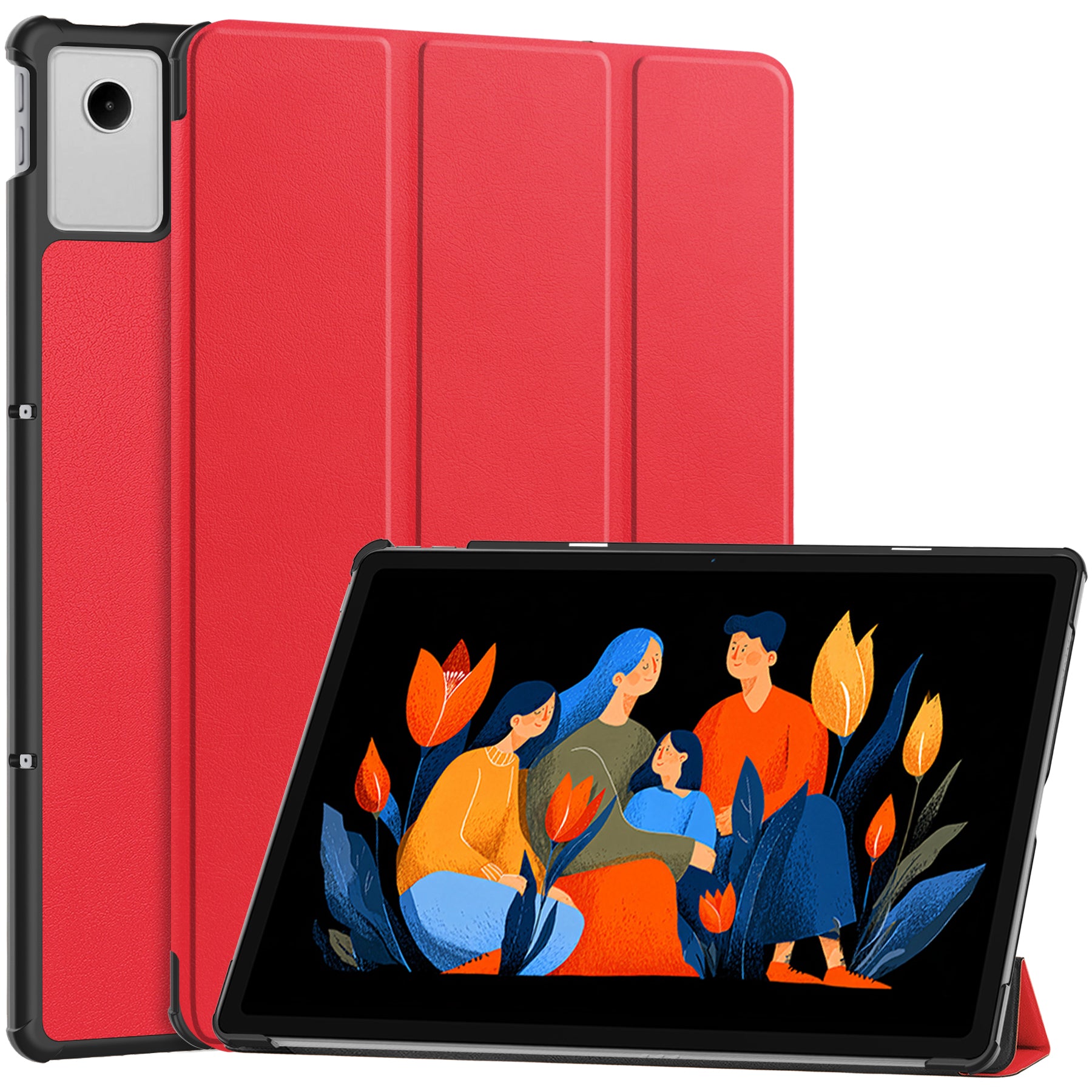 KST Tri-fold PU Leather Case for Lenovo Idea Tab Plus (12.1-inch, 2025, TB361FU) [Red]