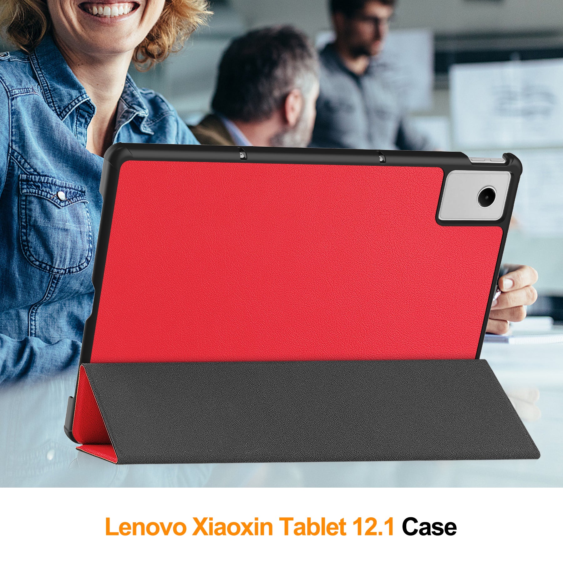 KST Tri-fold PU Leather Case for Lenovo Idea Tab Plus (12.1-inch, 2025, TB361FU) [Red]