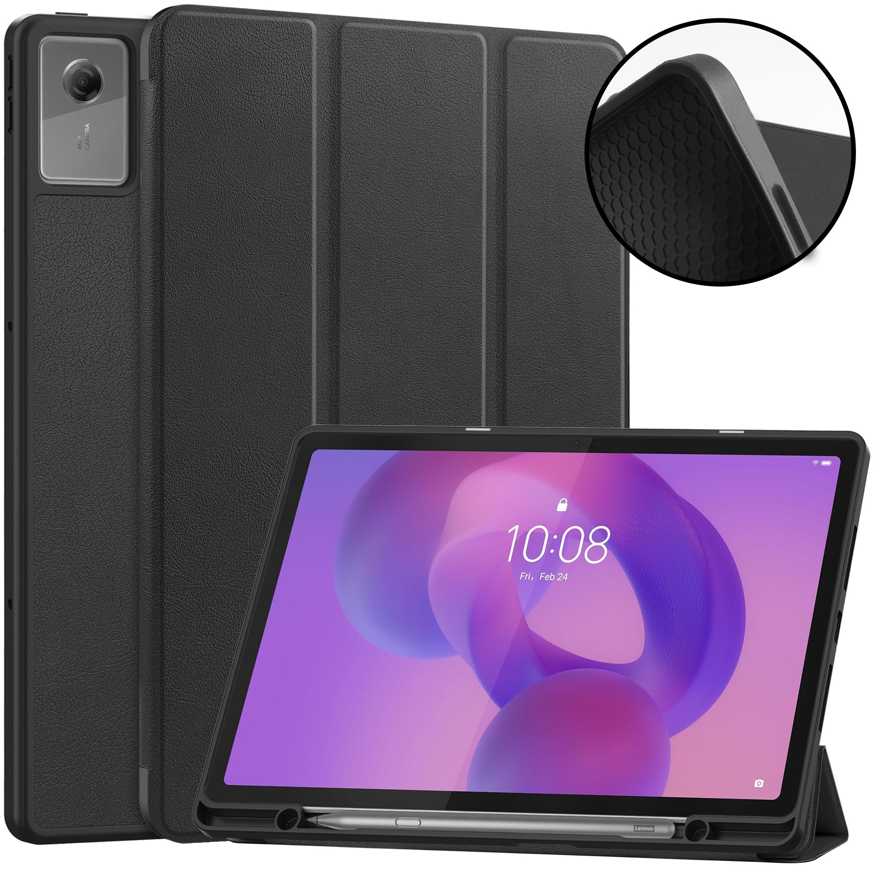 Lenovo Idea Tab Plus 12.1 2025 TB361FU Tri Fold Pen Holder Case [Black]