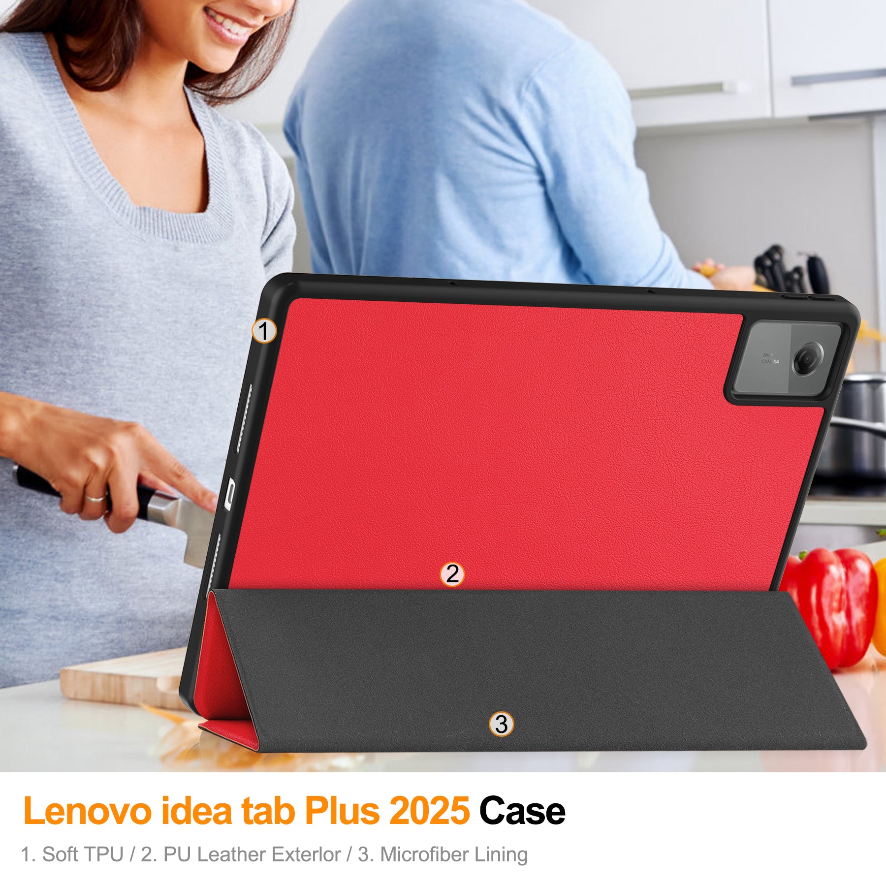 Lenovo Idea Tab Plus 12.1 2025 TB361FU Tri Fold Pen Holder Case [Red]