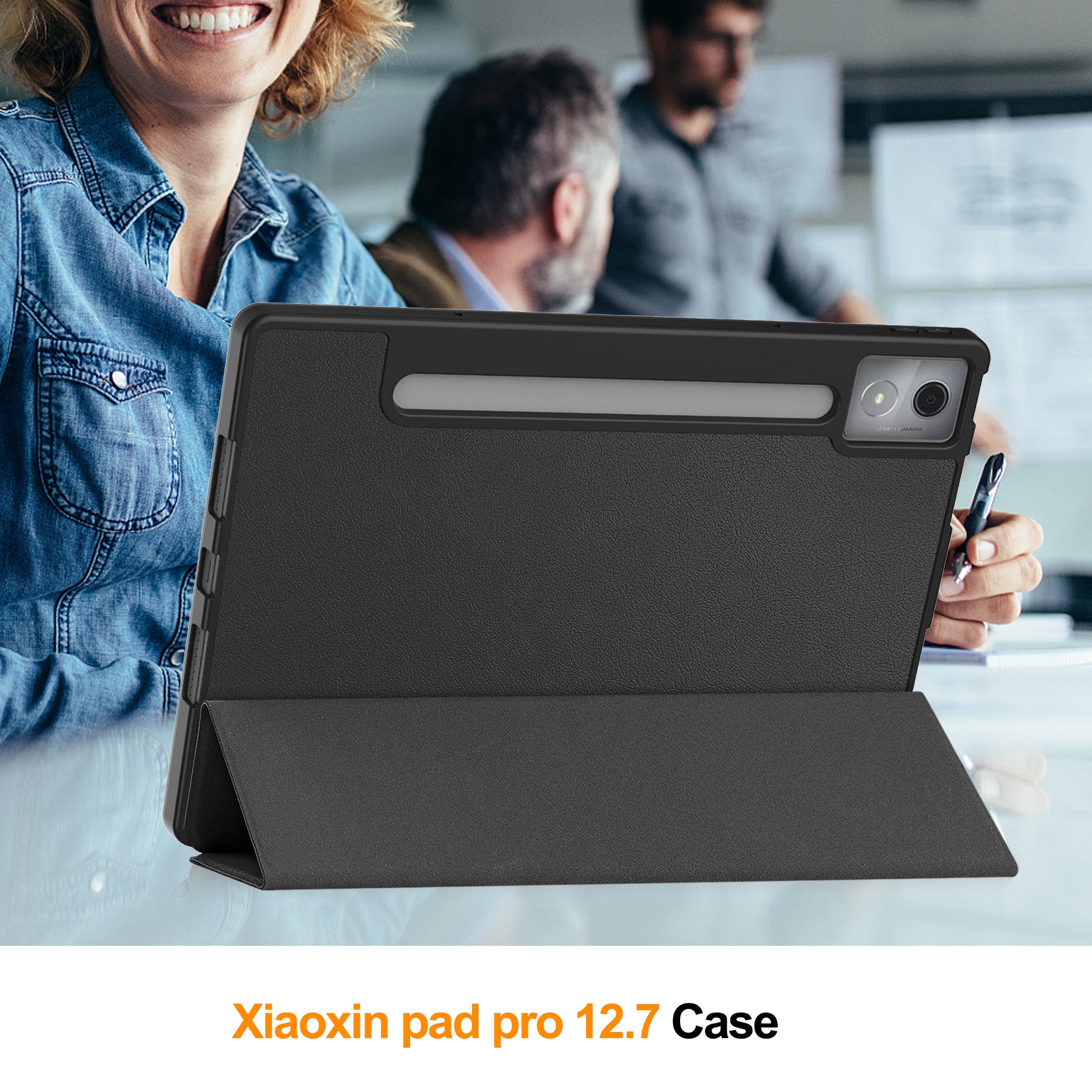 Lenovo Idea Tab Pro 12.7 TB373FU X620 Tri Fold Pen Holder Case [Black]