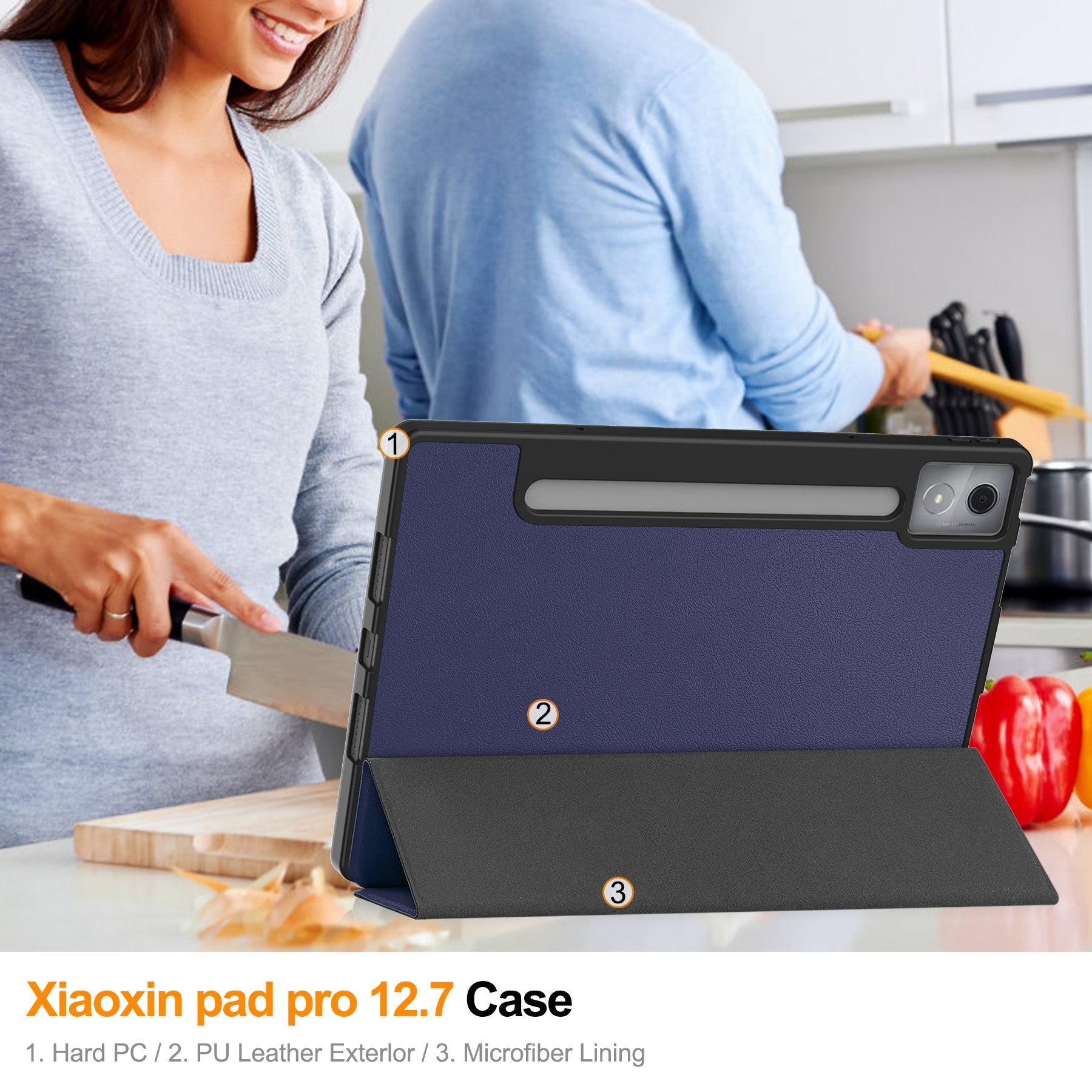 Lenovo Idea Tab Pro 12.7 TB373FU X620 Tri Fold Pen Holder Case [Navy]