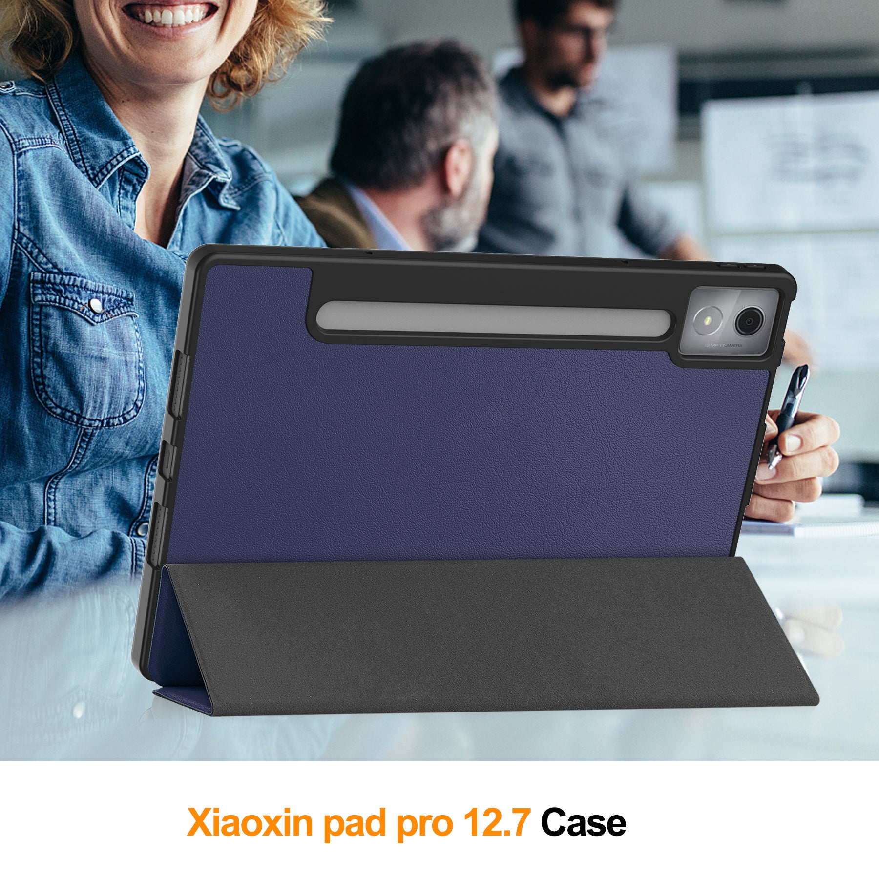 Lenovo Idea Tab Pro 12.7 TB373FU X620 Tri Fold Pen Holder Case [Navy]