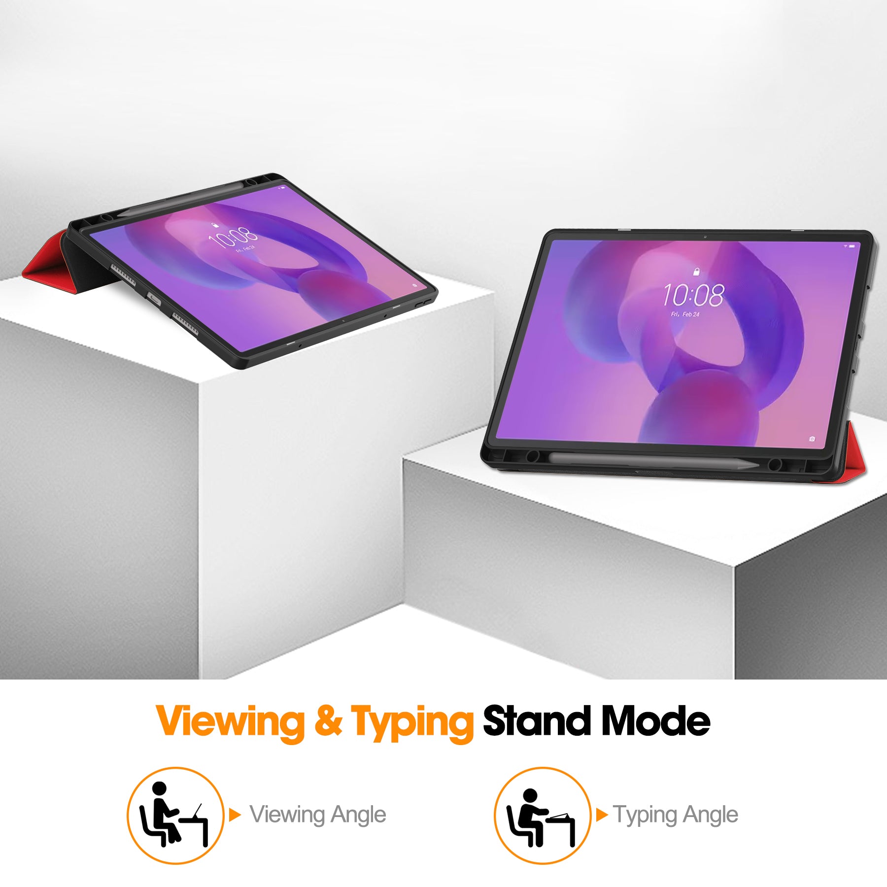 Lenovo Idea Tab Pro 12.7 TB373FU X620 Tri Fold Pen Holder Case [Red]