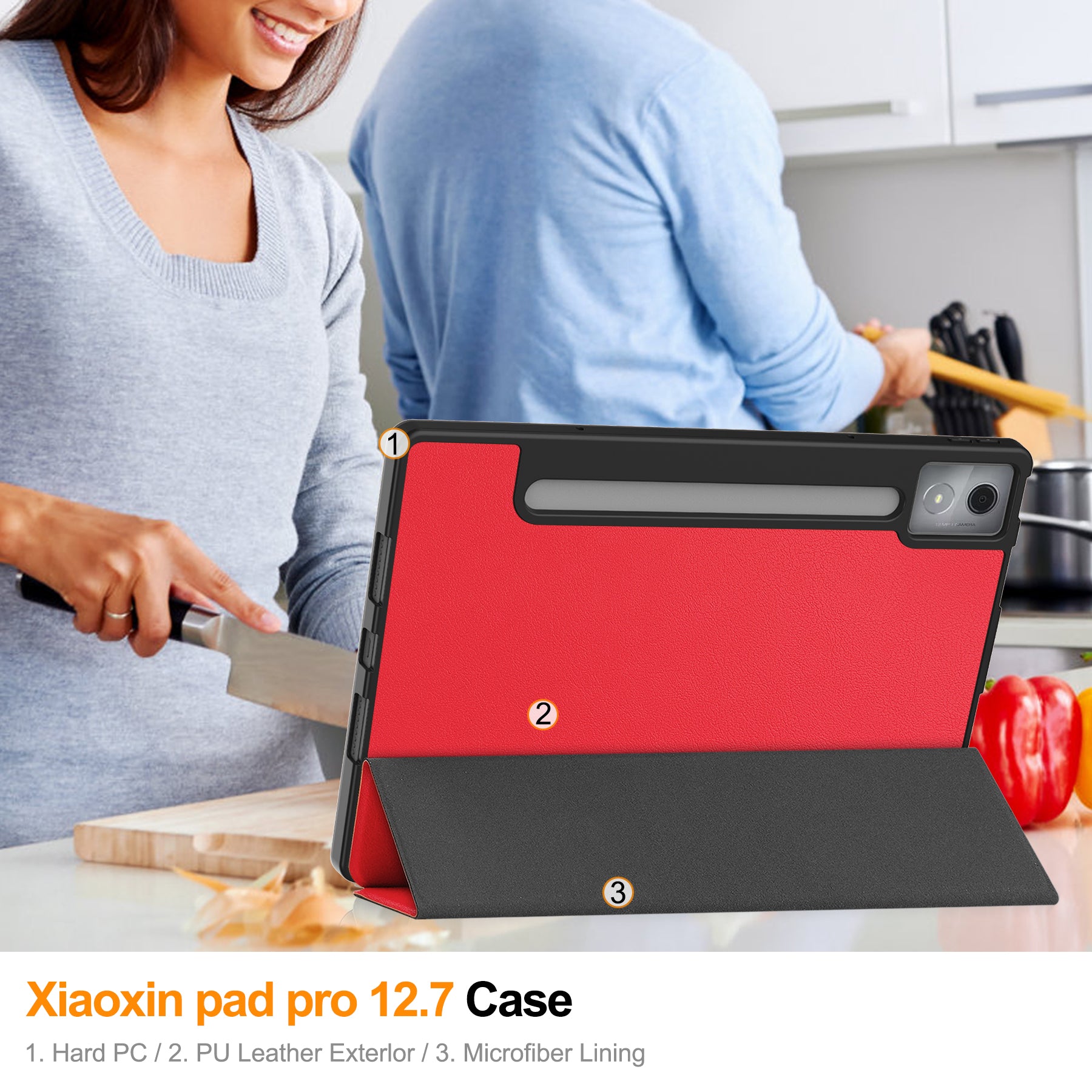 Lenovo Idea Tab Pro 12.7 TB373FU X620 Tri Fold Pen Holder Case [Red]
