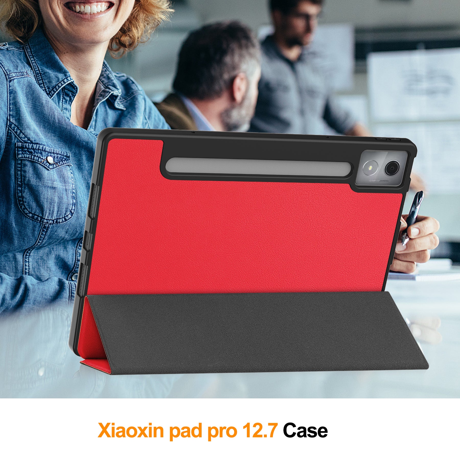 Lenovo Idea Tab Pro 12.7 TB373FU X620 Tri Fold Pen Holder Case [Red]