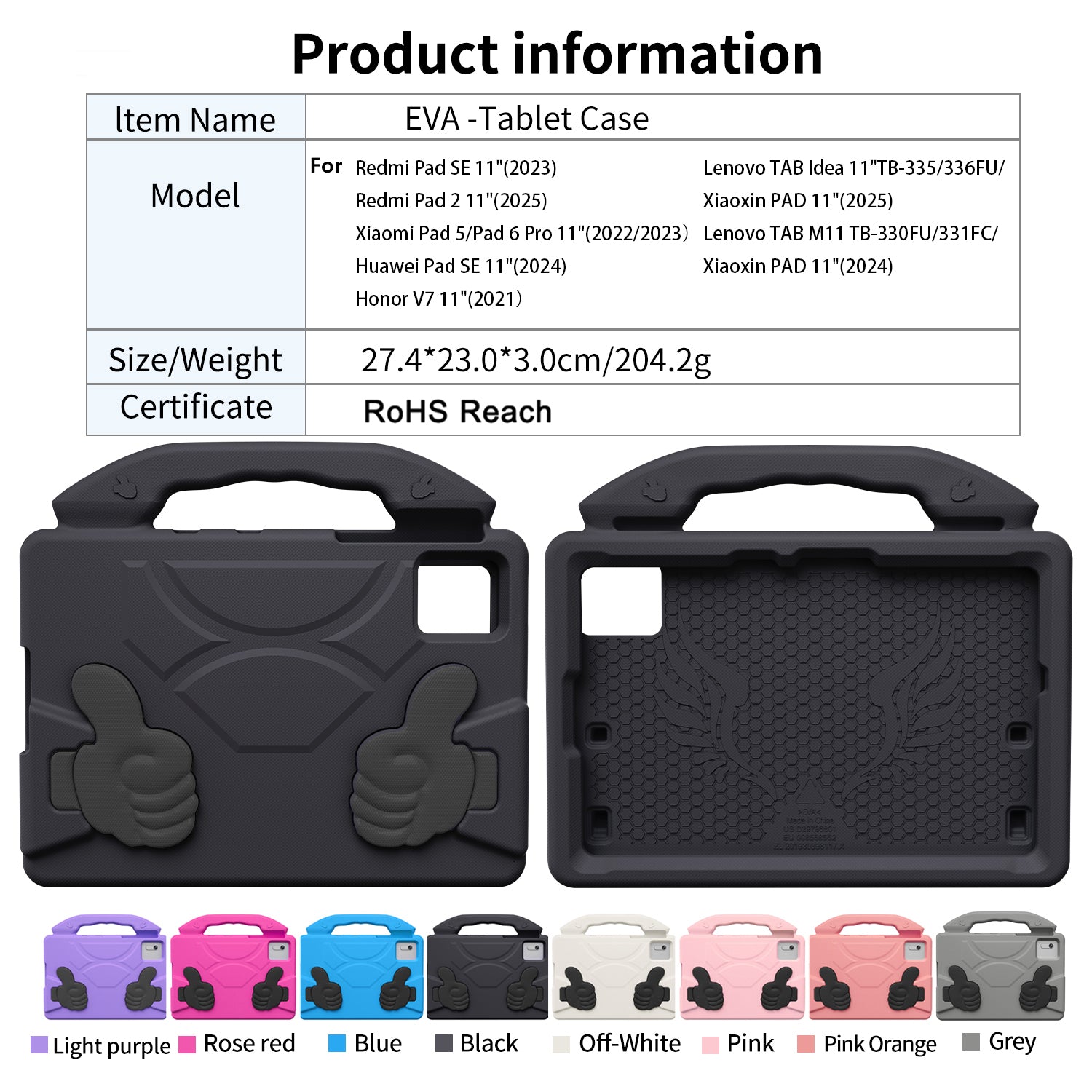 Lenovo Idea Tab 11 (11-inch, 2025, TB336FU) Kids EVA Shockproof Thumb Stand Case (Black)