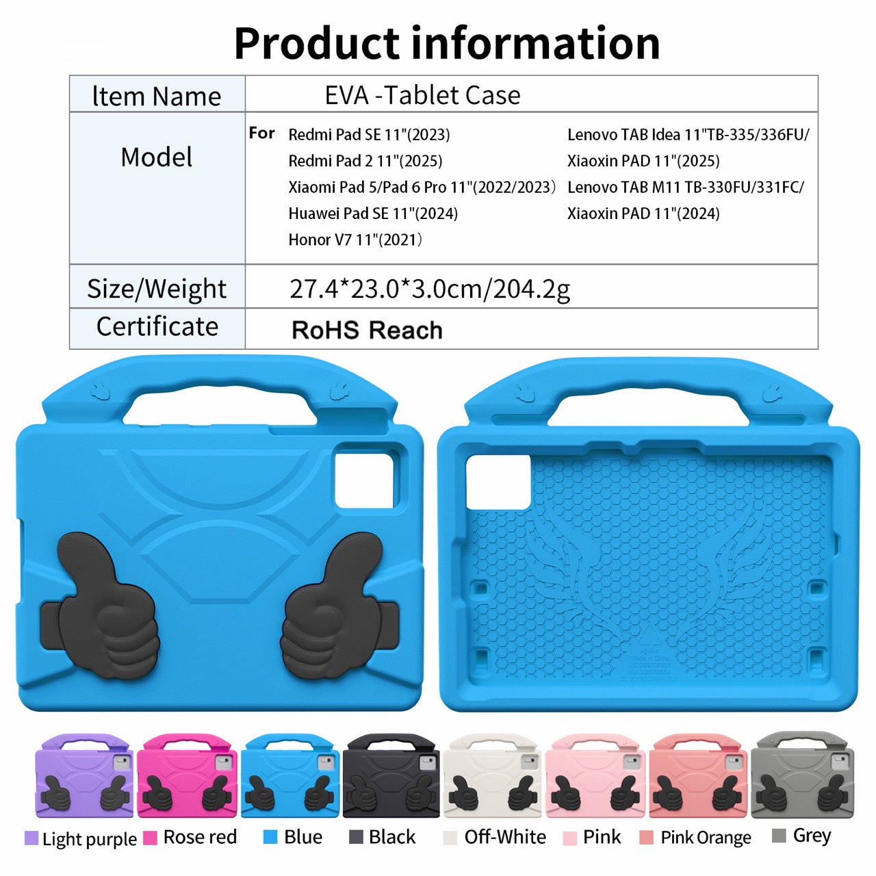Lenovo Idea Tab 11 (11-inch, 2025, TB336FU) Kids EVA Shockproof Thumb Stand Case (Blue)