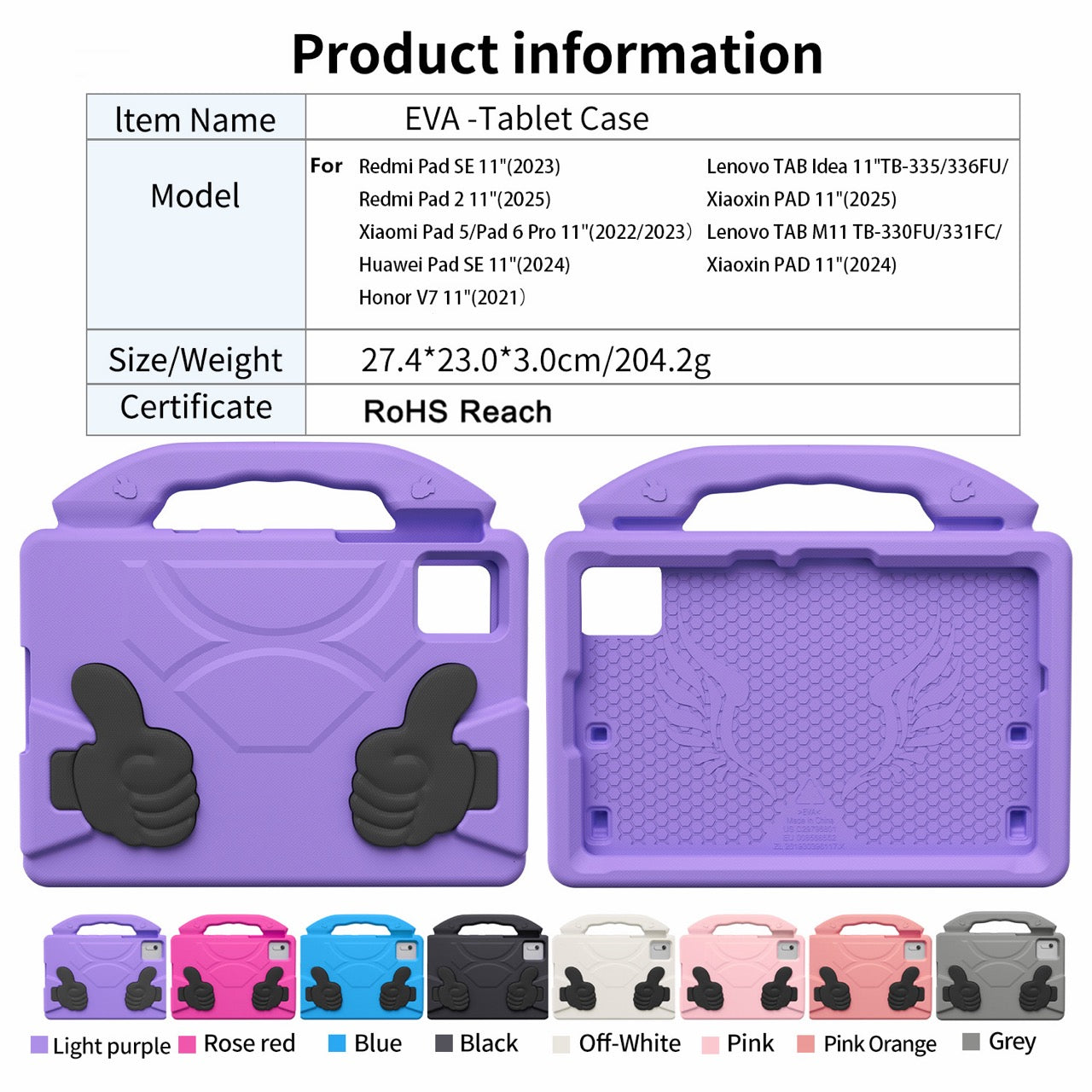 Lenovo Idea Tab 11 (11-inch, 2025, TB336FU) Kids EVA Shockproof Thumb Stand Case (Purple)