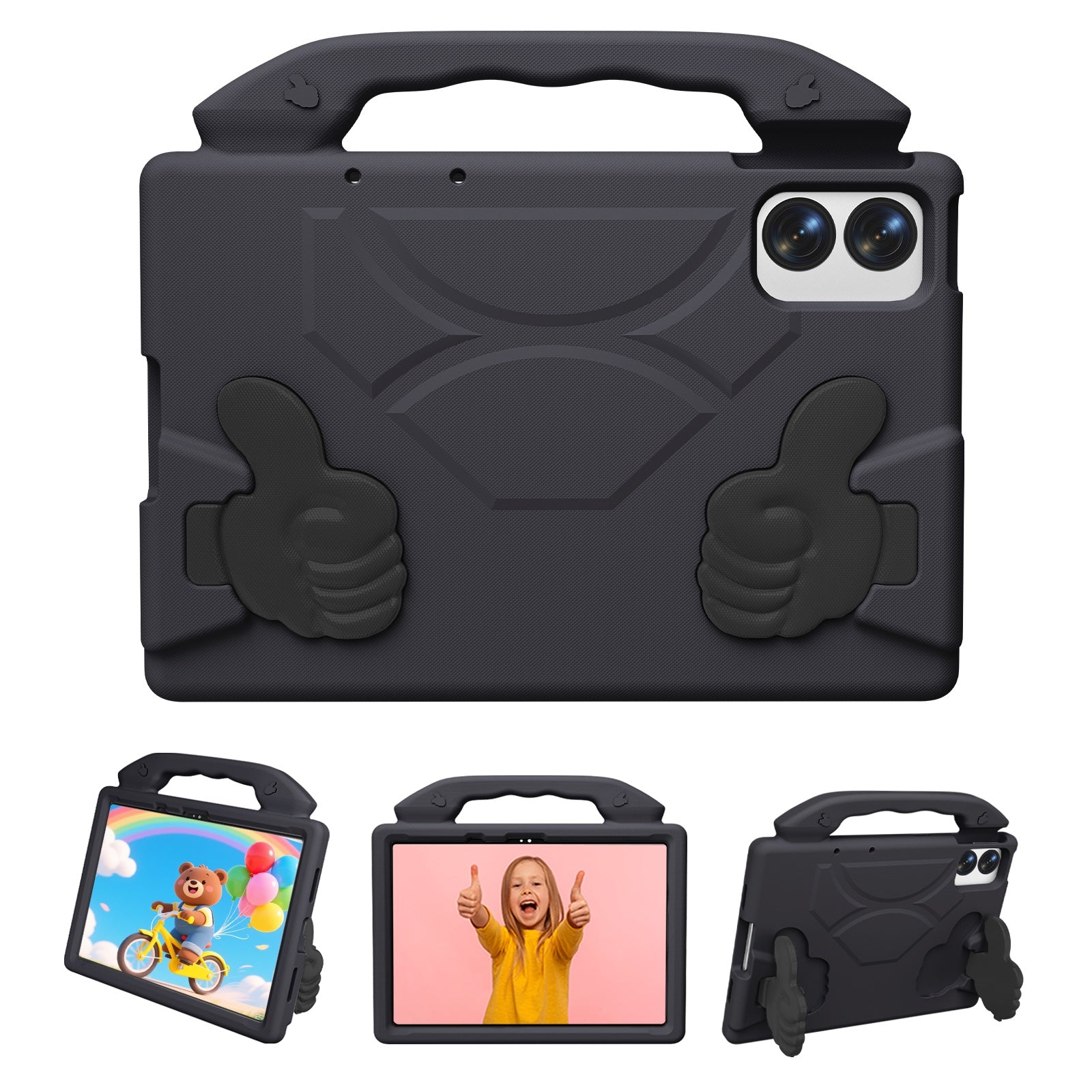 Lenovo Idea Tab Plus 12.1 2025 TB361FU Kids EVA Shockproof Thumb Stand Case (Black)