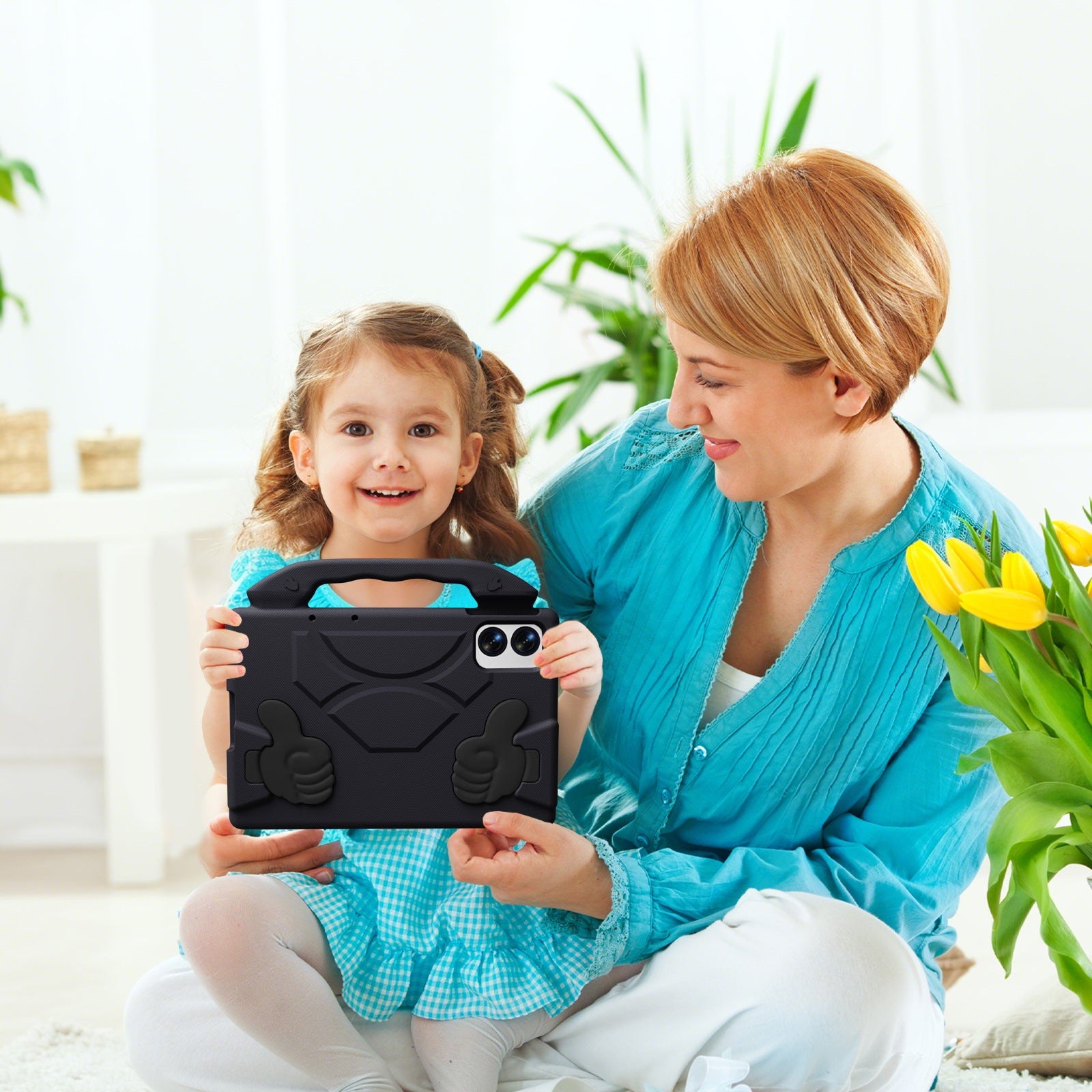 Lenovo Idea Tab Plus 12.1 2025 TB361FU Kids EVA Shockproof Thumb Stand Case (Black)