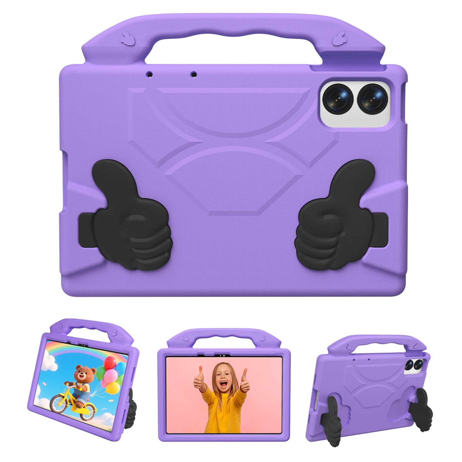 Lenovo Idea Tab Plus 12.1 2025 TB361FU Kids EVA Shockproof Thumb Stand Case (Purple)