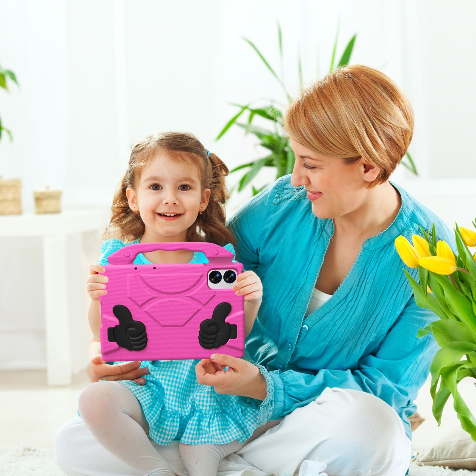 Lenovo Idea Tab Plus 12.1 2025 TB361FU Kids EVA Shockproof Thumb Stand Case (Rose)