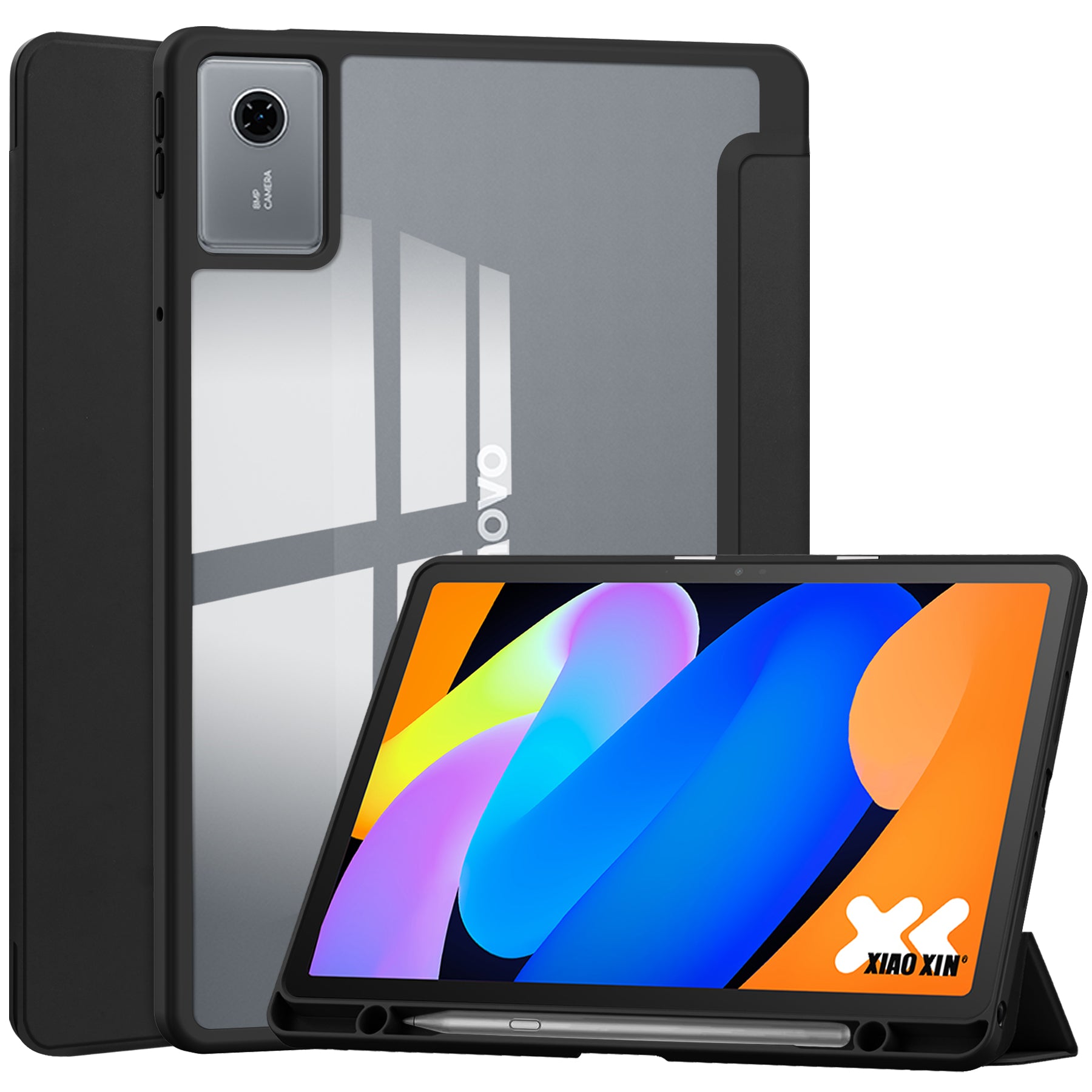 Smart Acrylic Tri-Fold Case with Pen Slot for Lenovo Idea Tab 11 (11-inch 2025) [Black]