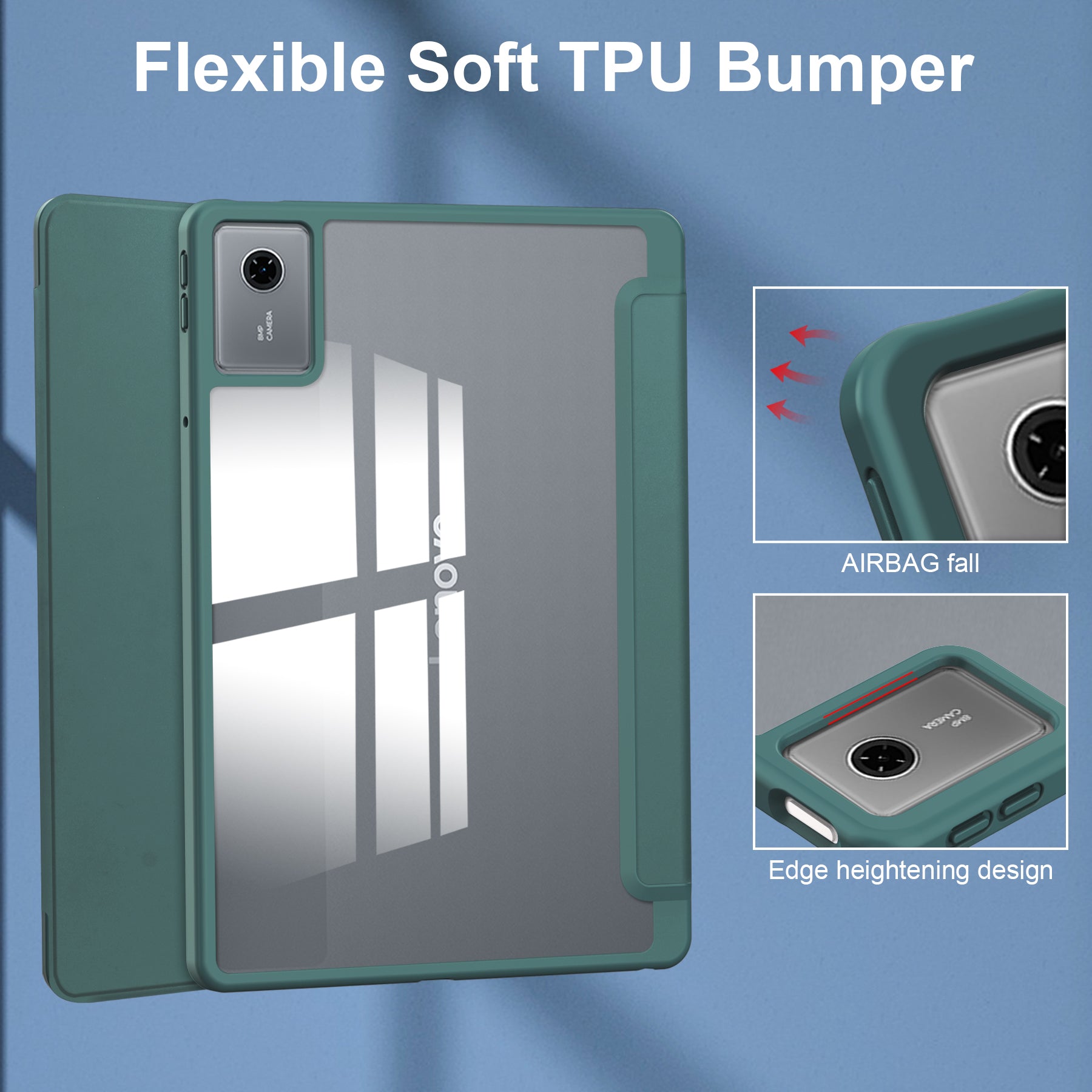 Smart Acrylic Tri-Fold Case with Pen Slot for Lenovo Idea Tab 11 (11-inch 2025) [Teal]