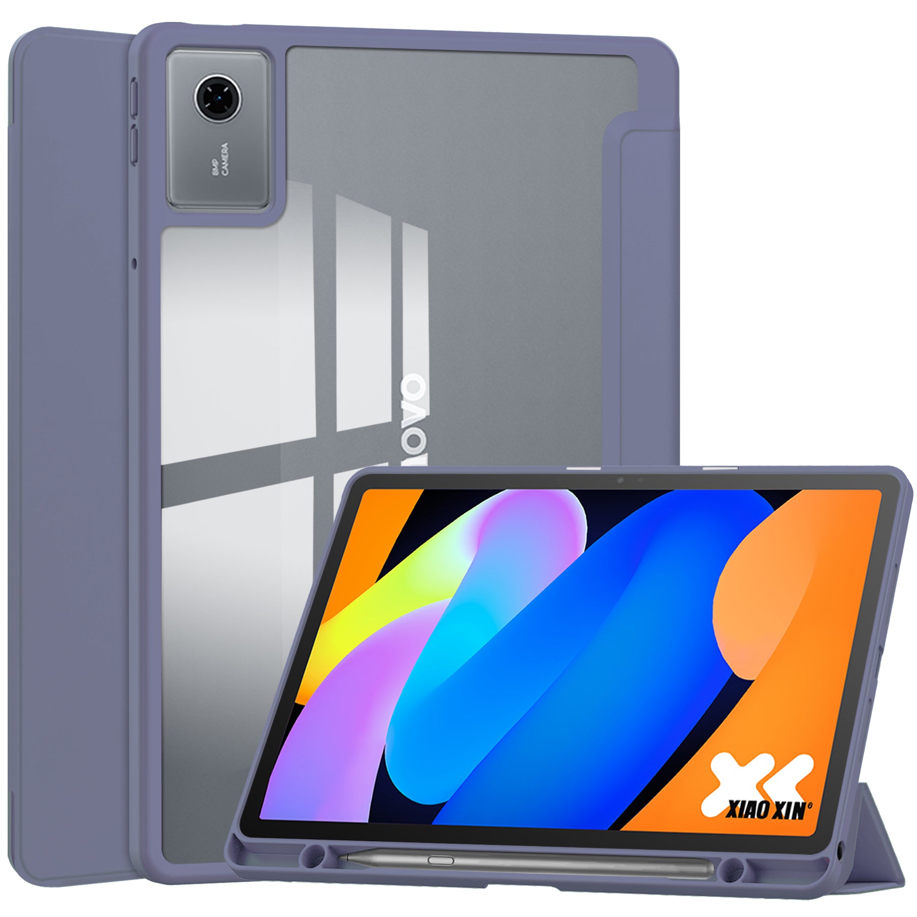 Smart Acrylic Tri-Fold Case with Pen Slot for Lenovo Idea Tab 11 (11-inch 2025) [Lavender]