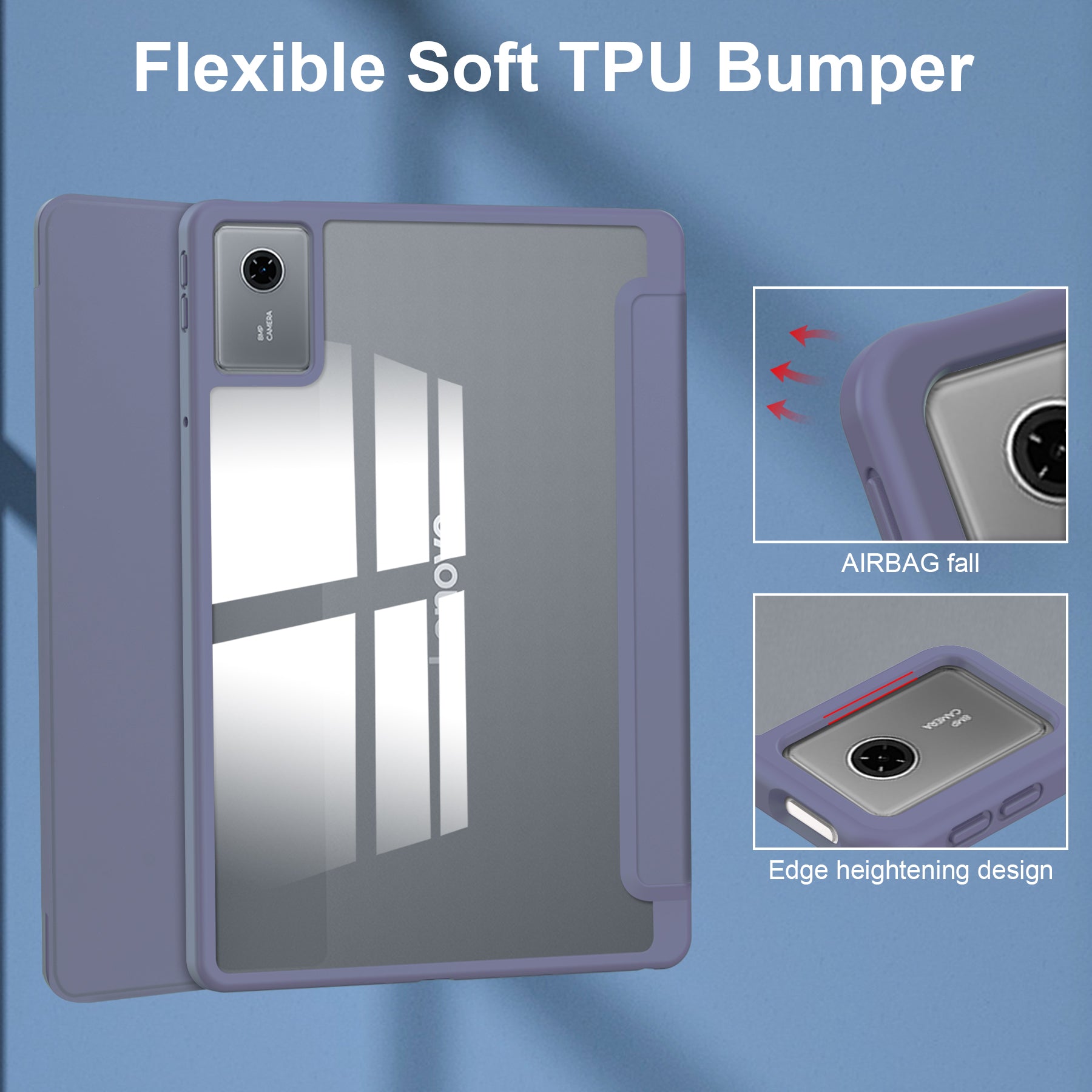 Smart Acrylic Tri-Fold Case with Pen Slot for Lenovo Idea Tab 11 (11-inch 2025) [Lavender]