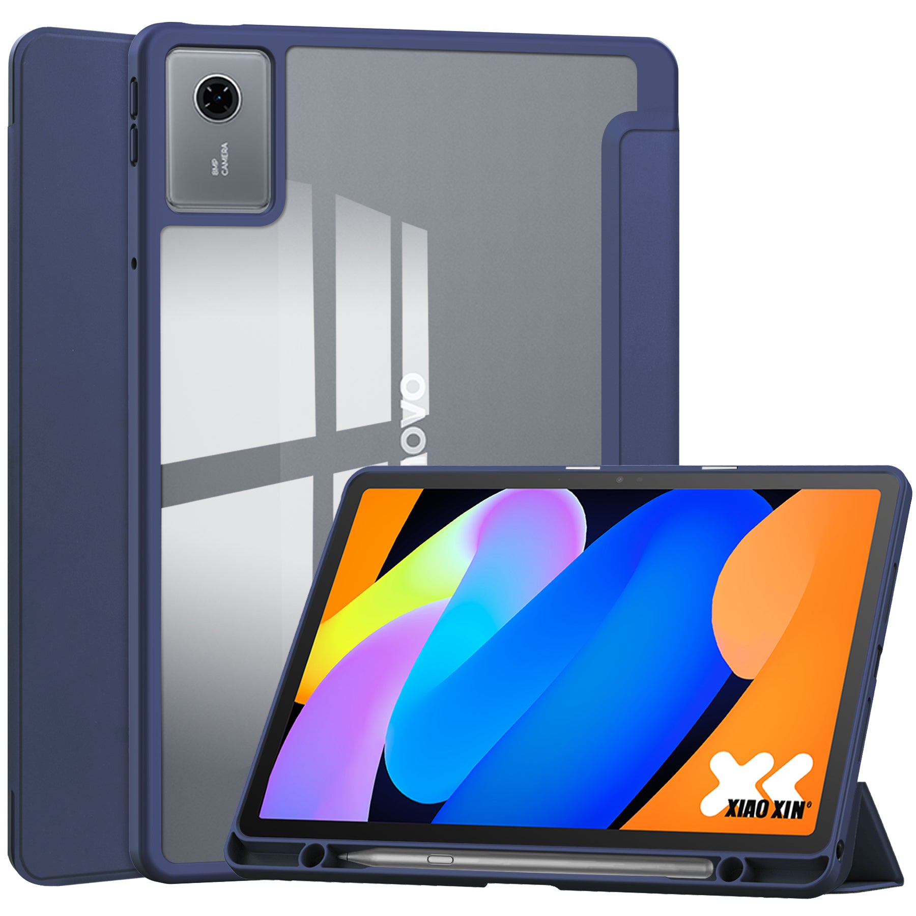 Smart Acrylic Tri-Fold Case with Pen Slot for Lenovo Idea Tab 11 (11-inch 2025) [Navy]