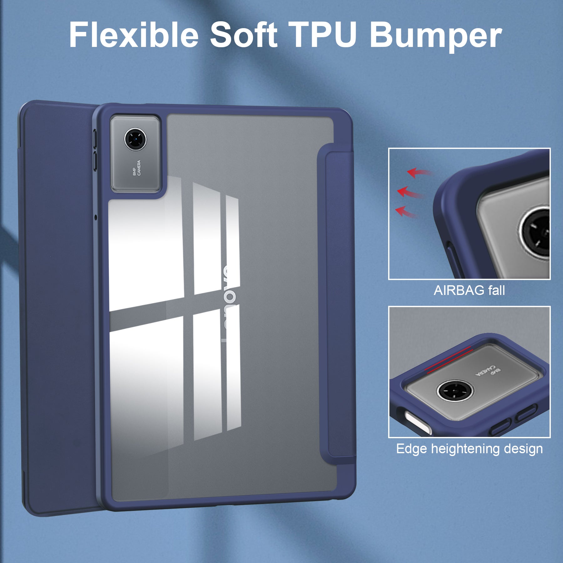 Smart Acrylic Tri-Fold Case with Pen Slot for Lenovo Idea Tab 11 (11-inch 2025) [Navy]