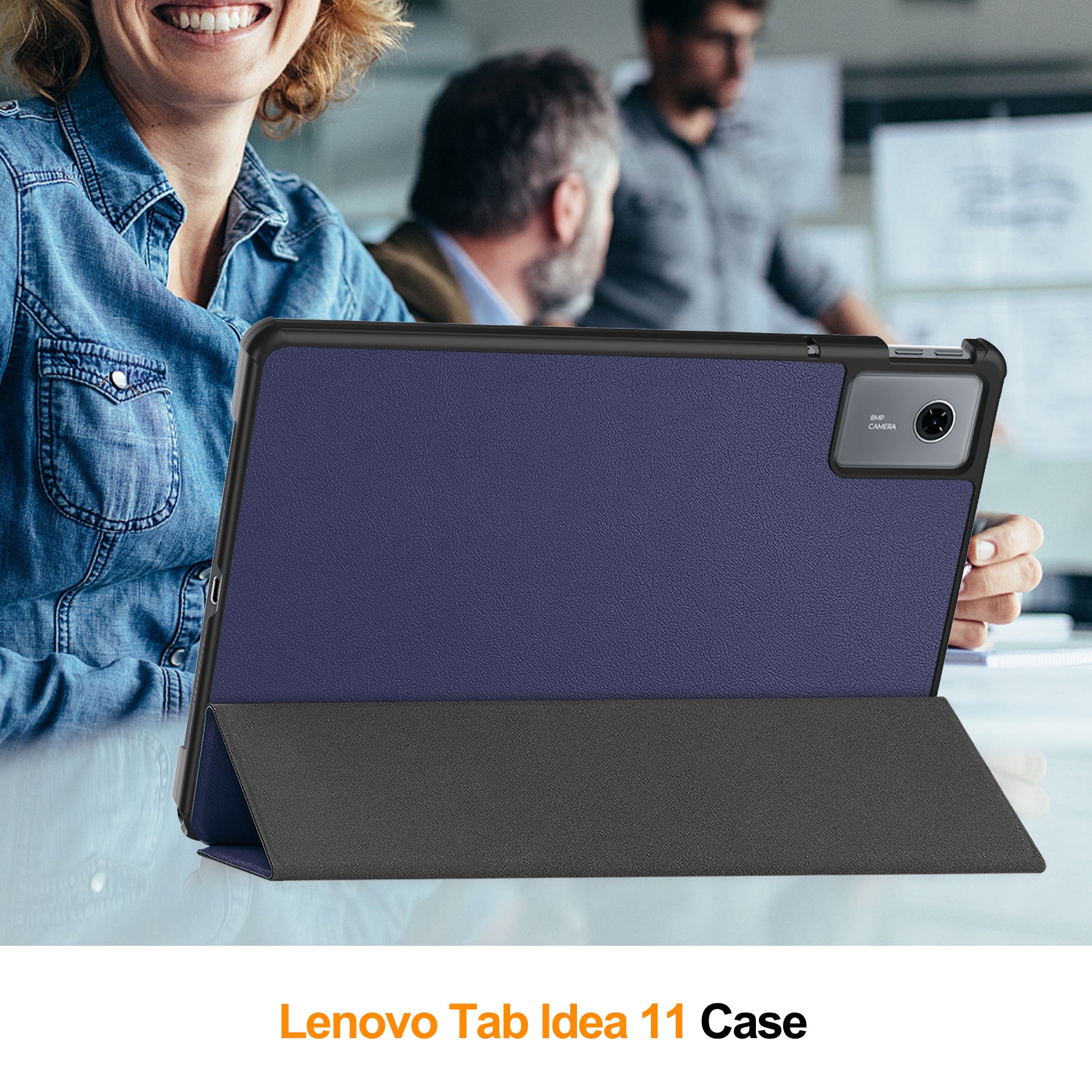 KST Tri-fold PU Leather Case for Lenovo Idea Tab 11 (11-inch, 2025, TB336FU) [Navy]