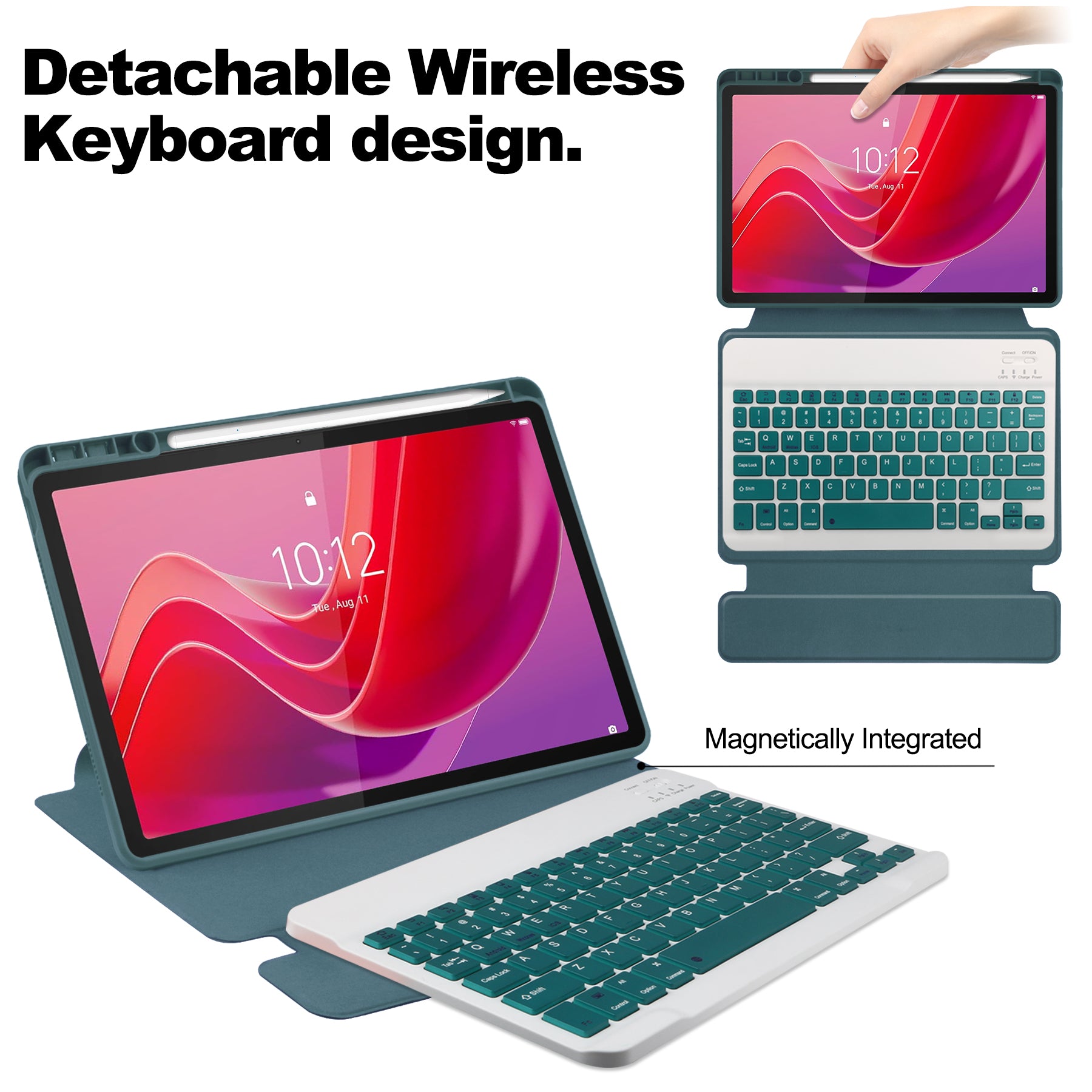 360° Rotating Keyboard Case for Lenovo Tab M11 TB330FU – Detachable Keyboard with Pencil Holder [Teal]