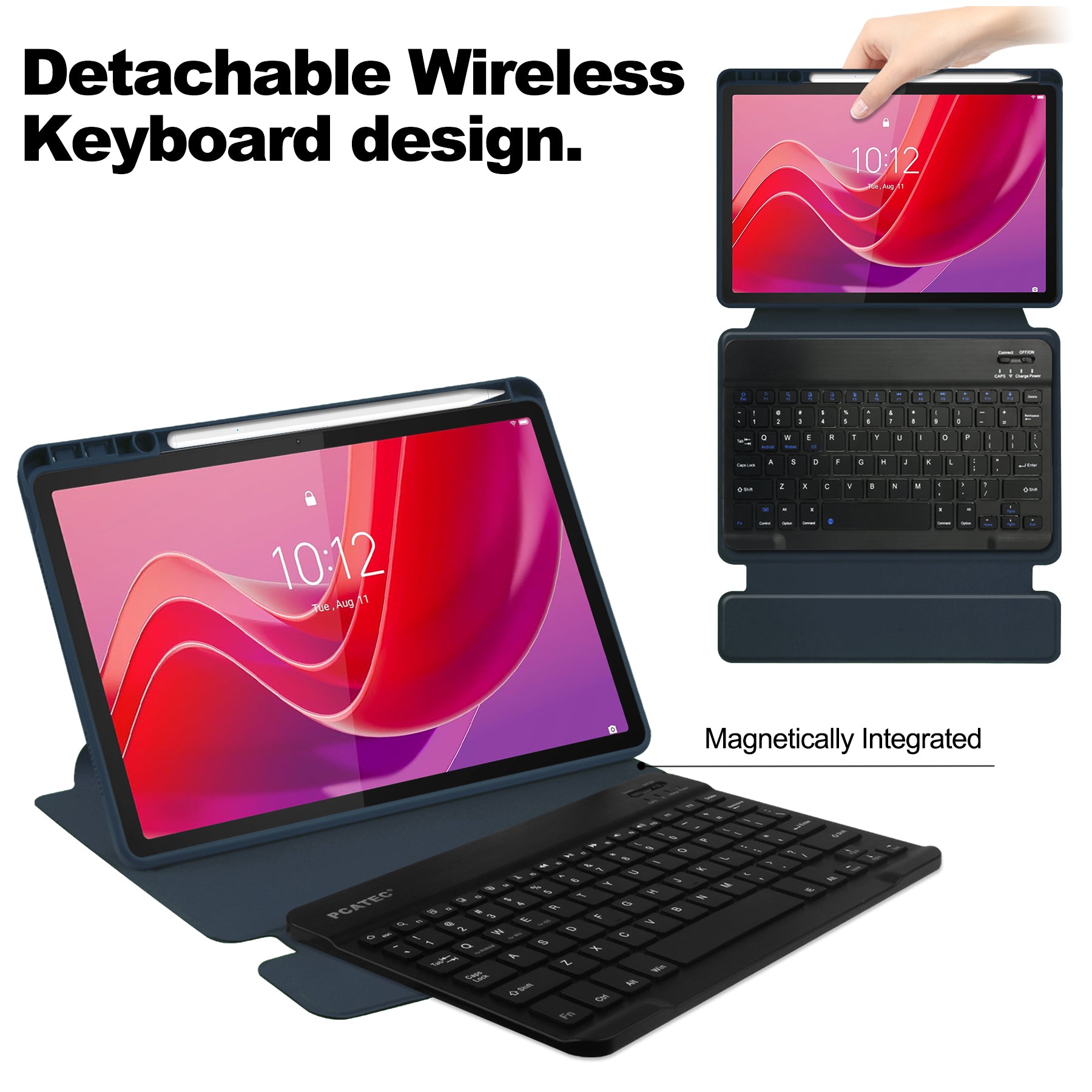 360° Rotating Keyboard Case for Lenovo Tab M11 TB330FU – Detachable Keyboard with Pencil Holder [Navy]