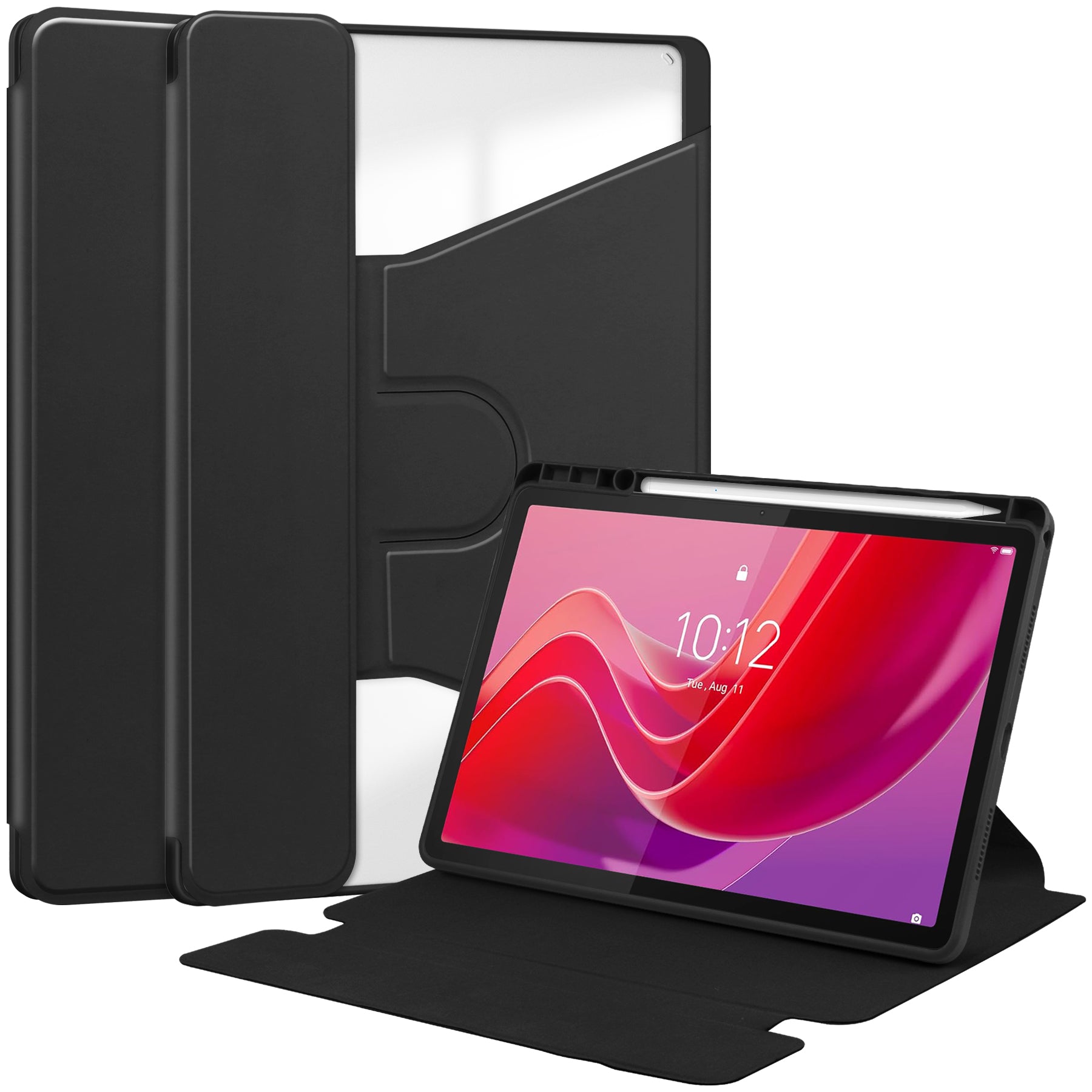 Rotating Acrylic Back PU Leather Case for Lenovo Tab M11 TB330FU with Pencil Holder [Black]