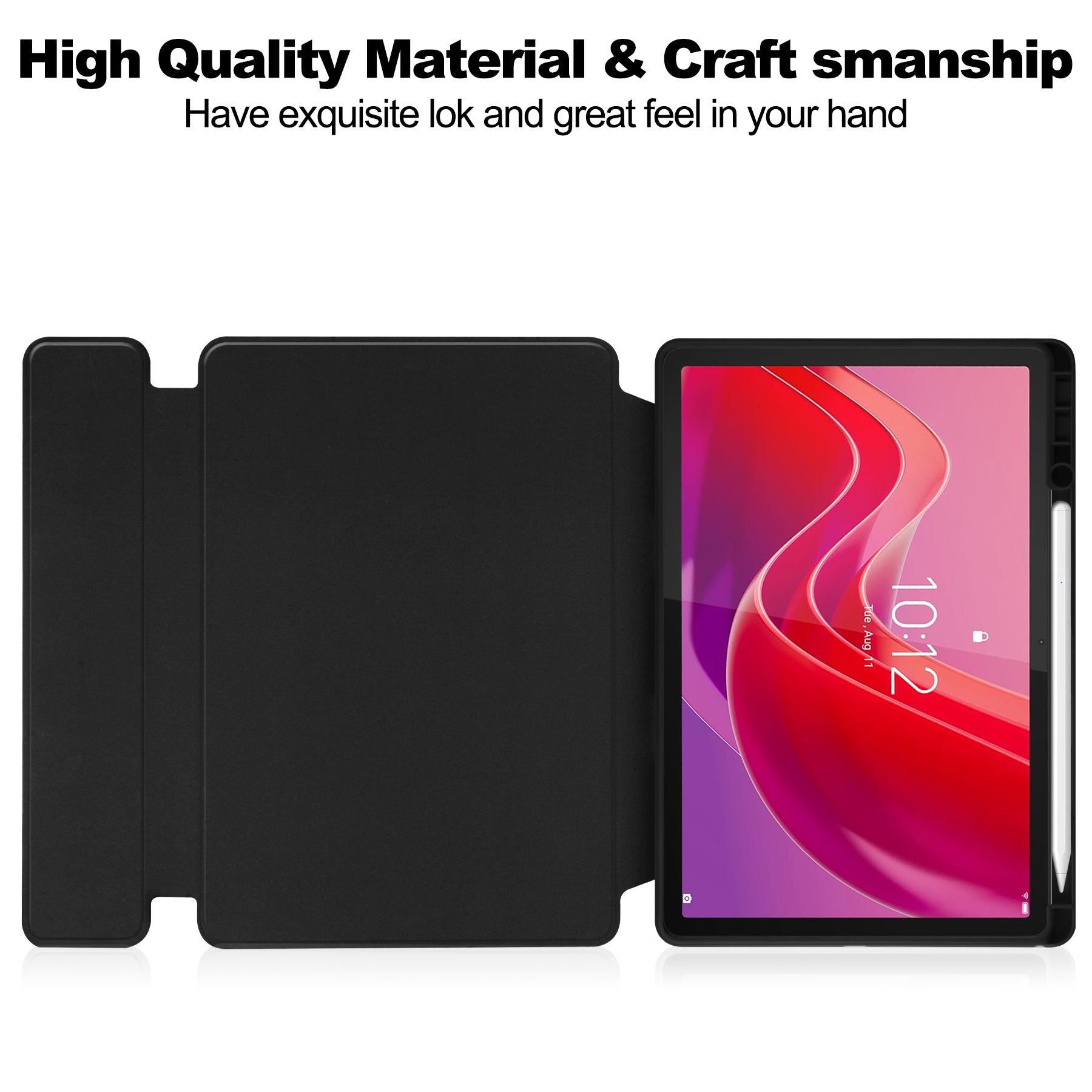 Rotating Acrylic Back PU Leather Case for Lenovo Tab M11 TB330FU with Pencil Holder [Black]