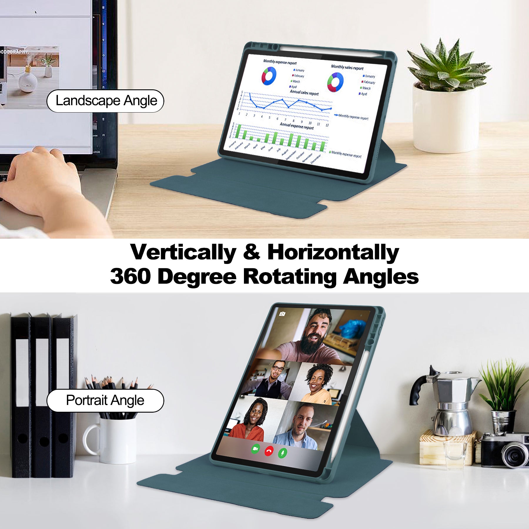 Rotating Acrylic Back PU Leather Case for Lenovo Tab M11 TB330FU with Pencil Holder [Teal]