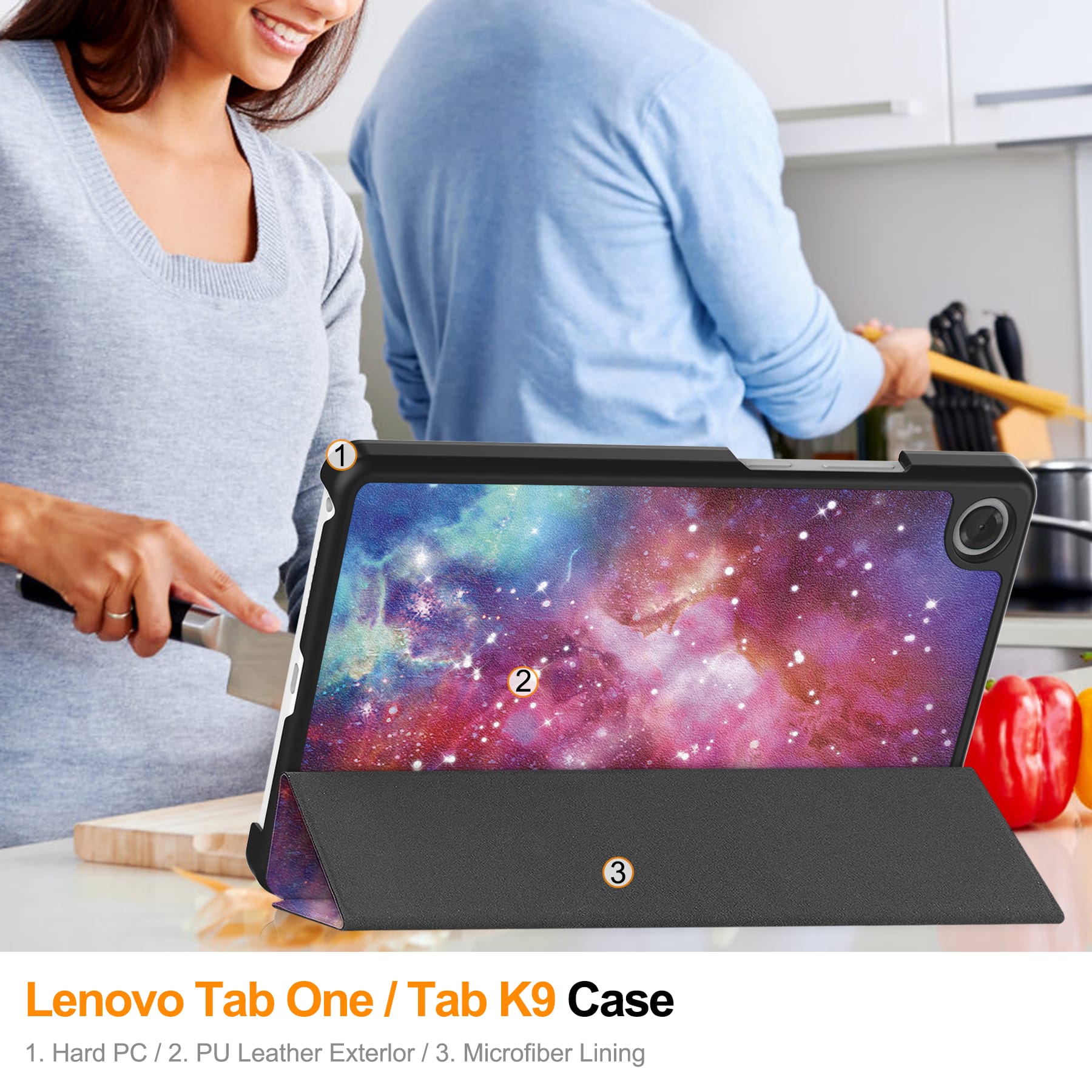 Lenovo Tab One 8.7" Designer Tri-Fold Case (Galaxy)