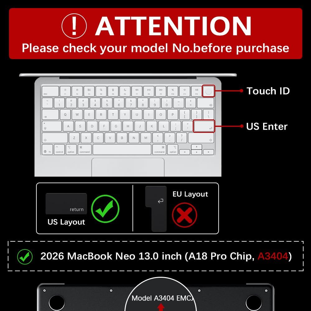 MacBook Neo 13“ (A18 Pro, 2026) Keyboard Cover Skin - Touch ID [Black]