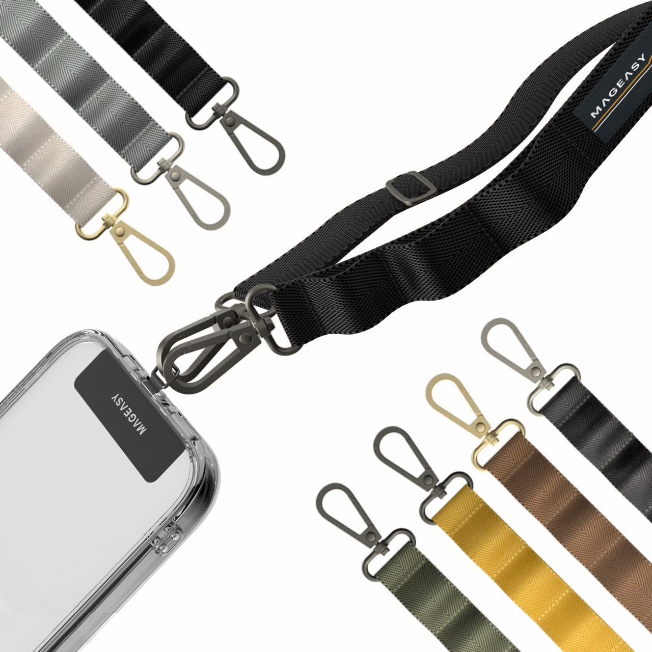 Mageasy 20mm Universal Crossbody Phone Strap with Strap Card – Black