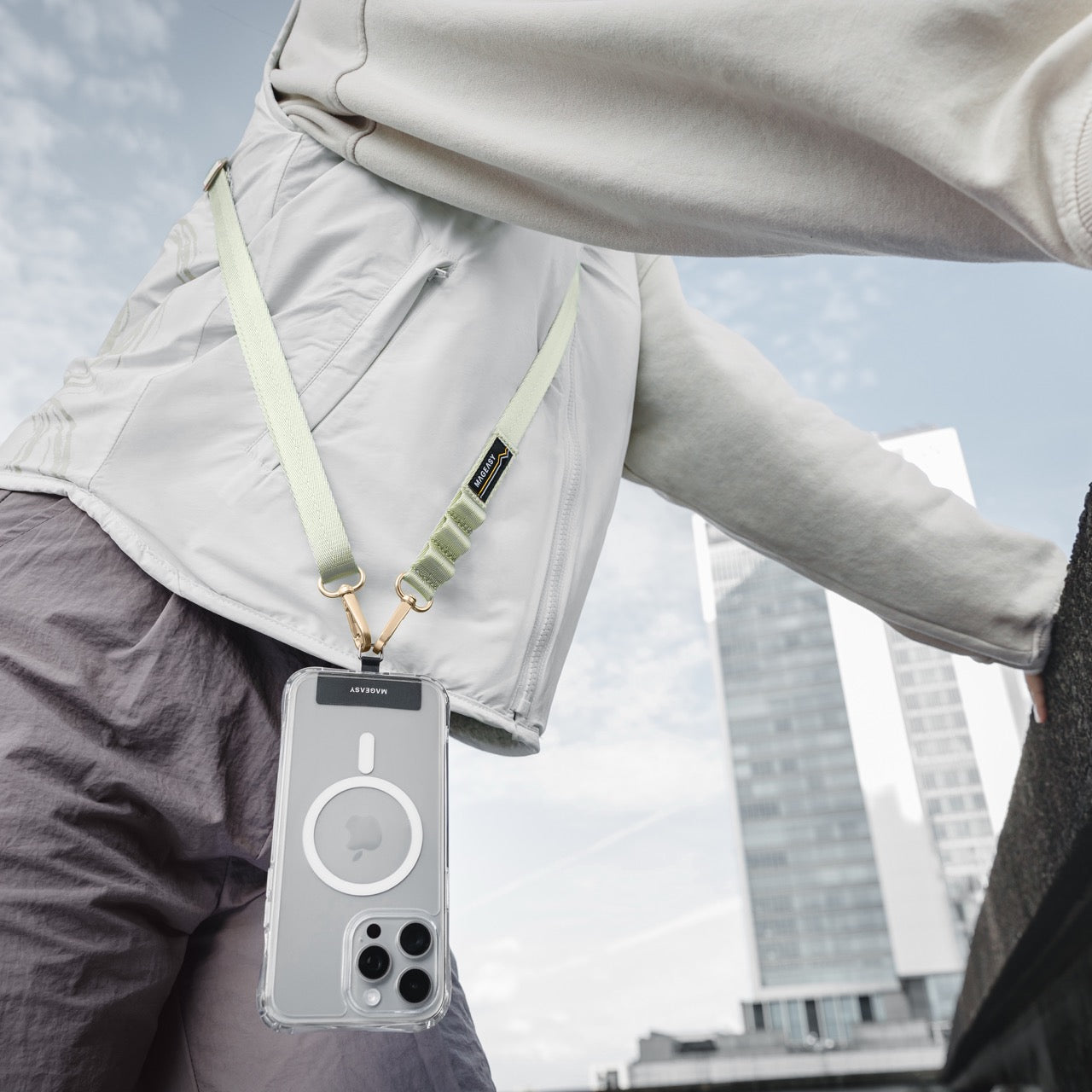 Mageasy 20mm Universal Crossbody Phone Strap with Strap Card – Misty Blue