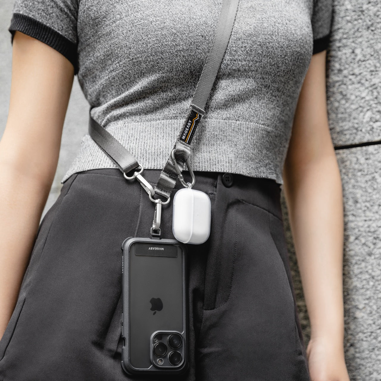 Mageasy 20mm Universal Crossbody Phone Strap with Strap Card – Concrete Grey