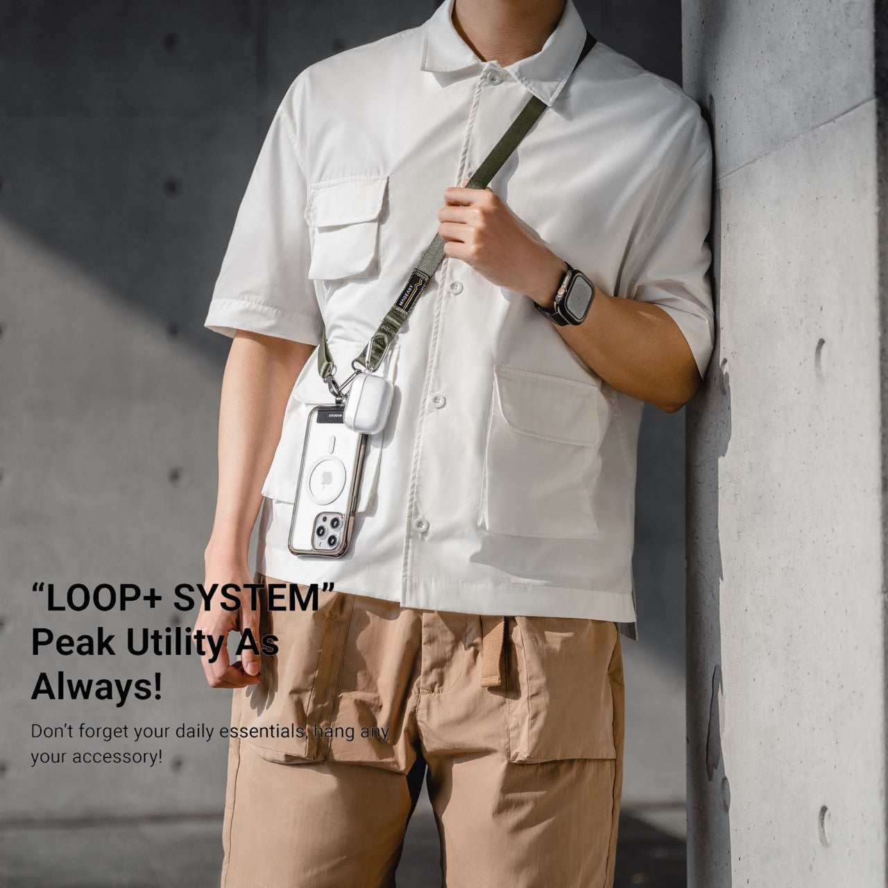 Mageasy 20mm Universal Crossbody Phone Strap with Strap Card – Concrete Grey