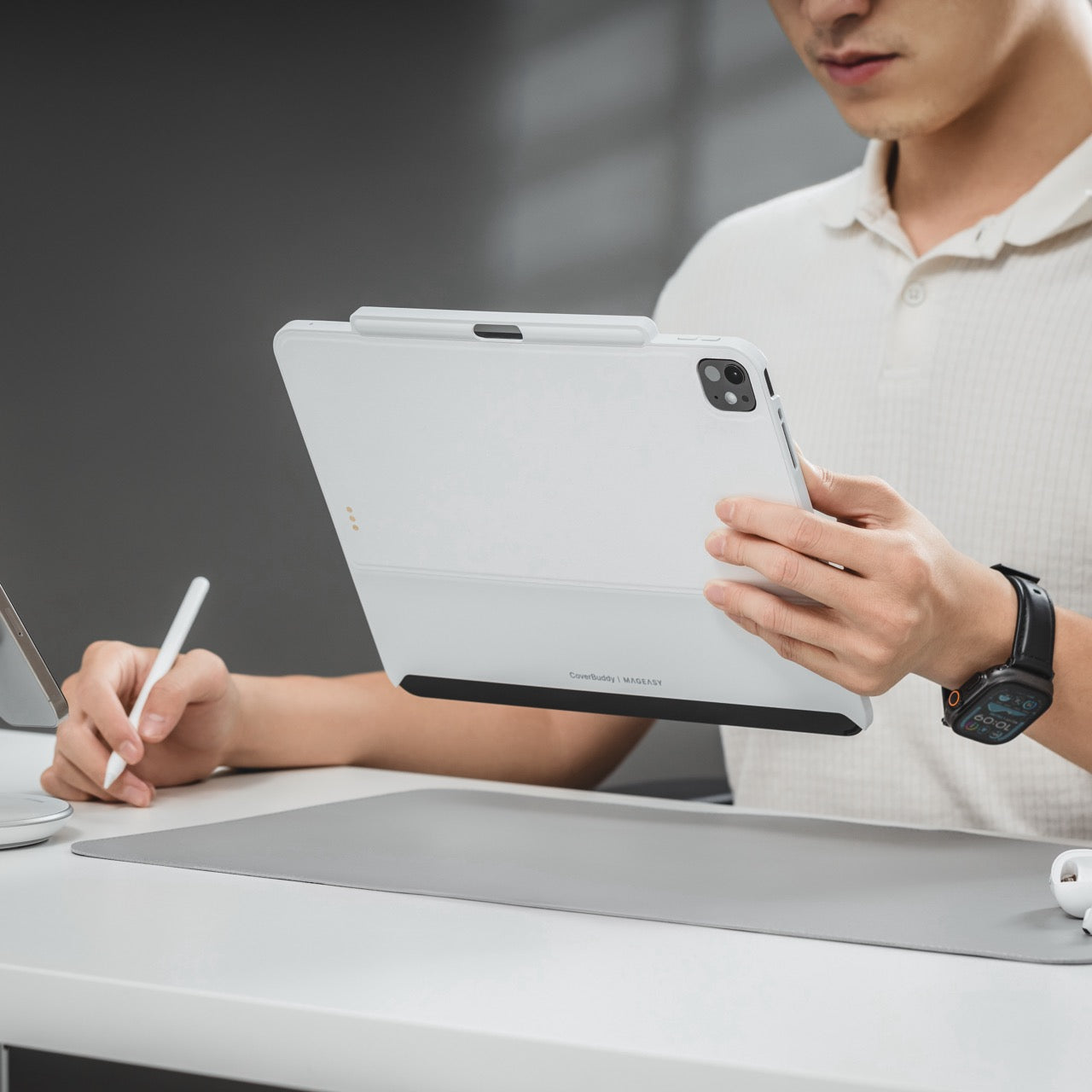 Mageasy CoverBuddy Magnetic Case with Graphene for iPad Air 11"– Magic Keyboard Compatible-White