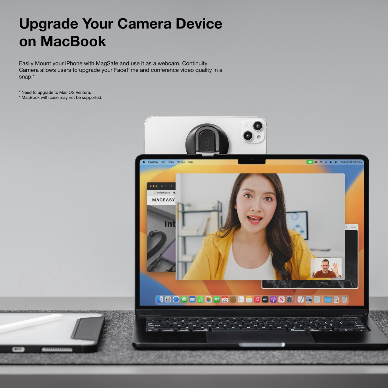 Mageasy MagLink MagSafe iPhone Mount for MacBook – Continuity Camera Mount & Stand Black