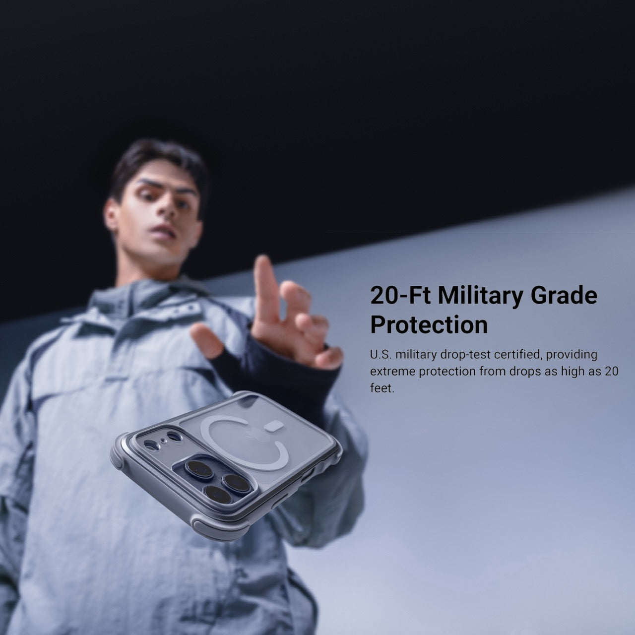 Mageasy Odyssey Strap M MagSafe Rugged Lanyard Case - iPhone 17 Pro - Mist/Concrete Gray