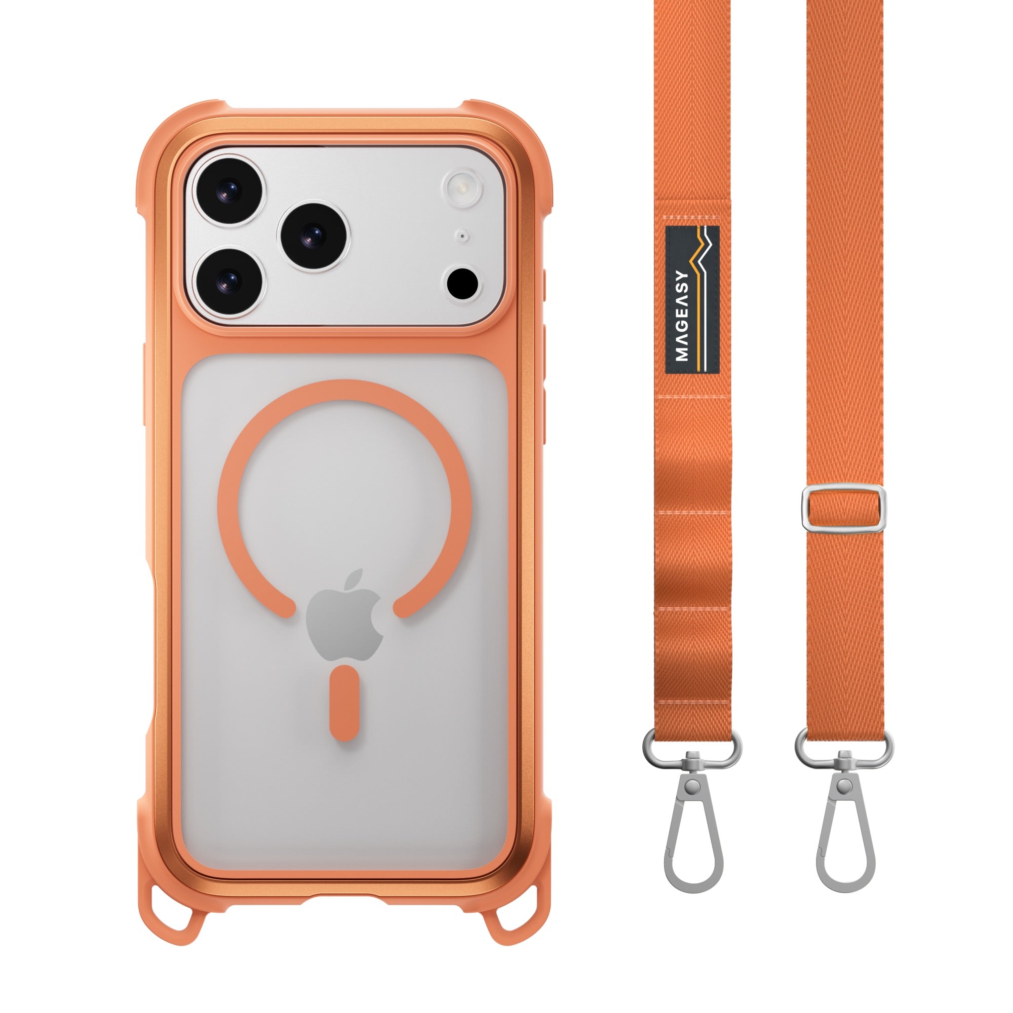 Mageasy Odyssey Strap M MagSafe Rugged Lanyard Case - iPhone 17 Pro Max - Coral/Orange