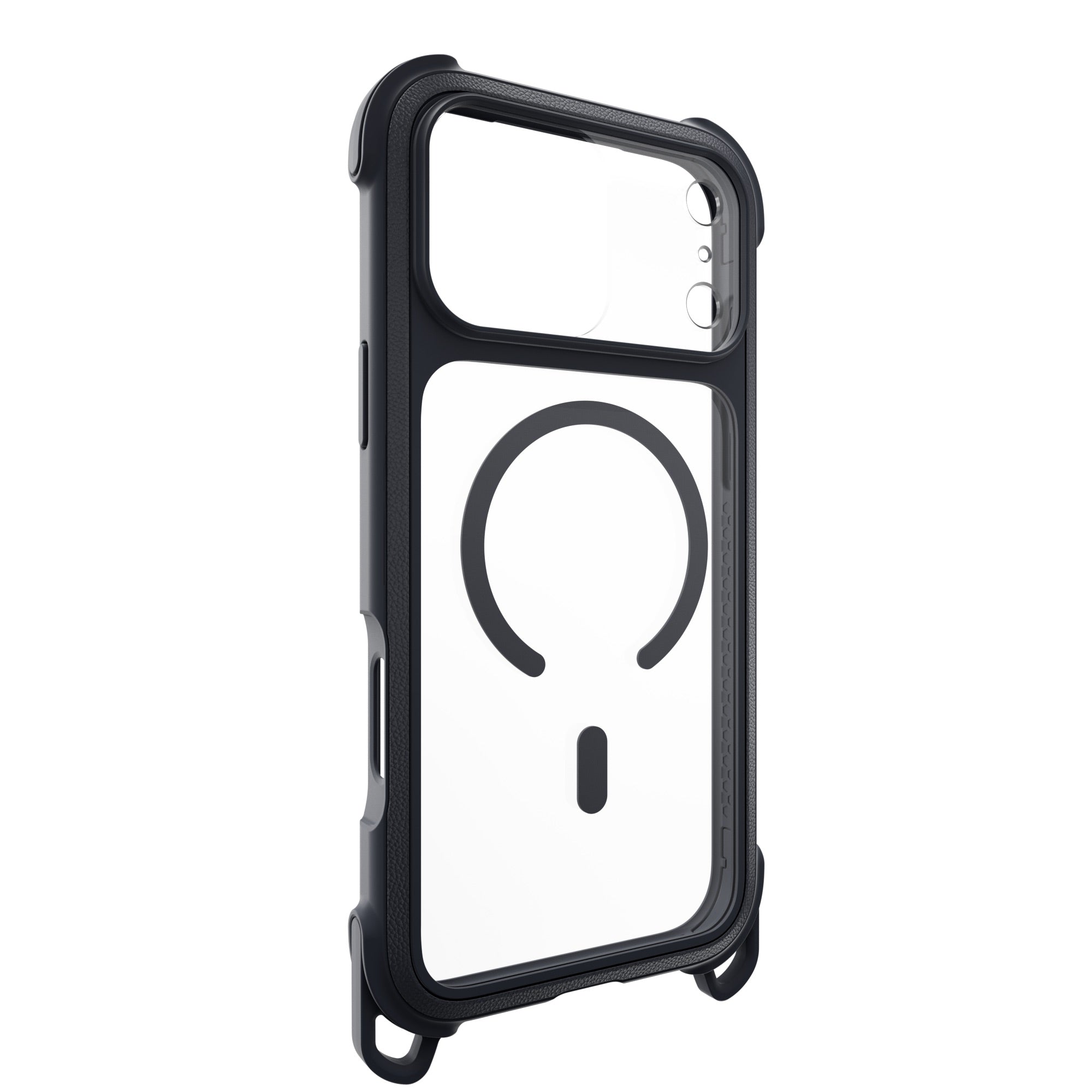 MAGEASY Odyssey Strap M MagSafe Rugged Lanyard Case - iPhone 17 Pro Max - Leatherette Midnight/Black
