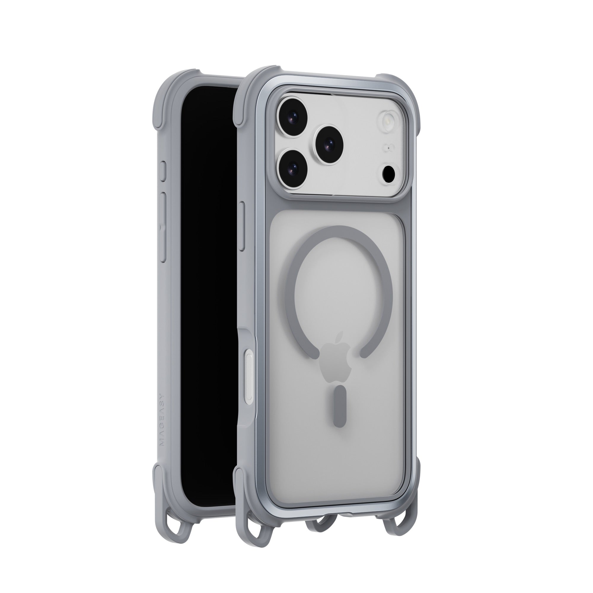 MAGEASY Odyssey Strap M MagSafe Rugged Lanyard Case - iPhone 17 Pro Max - Mist/Concrete Gray