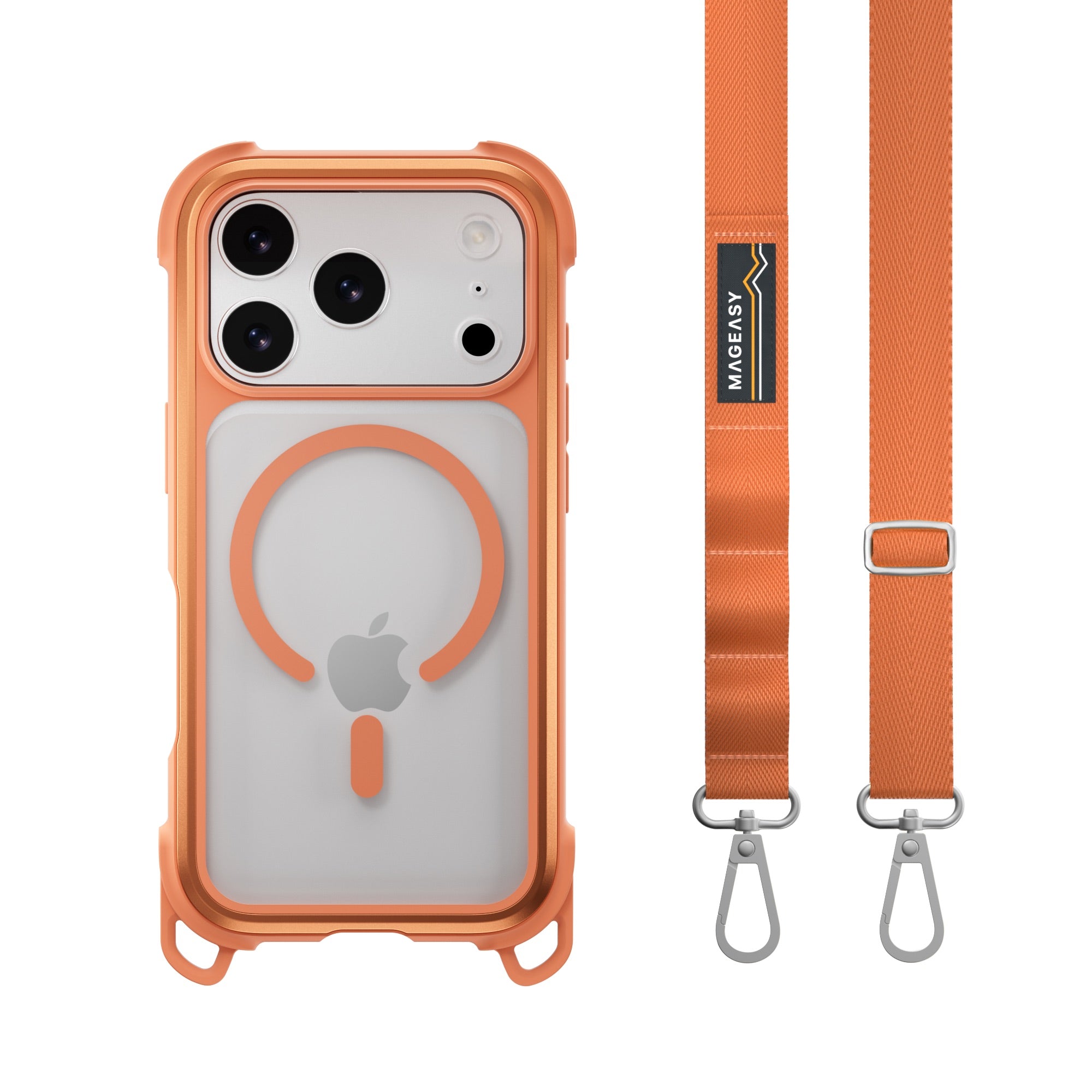 Mageasy Odyssey Strap M MagSafe Rugged Lanyard Case - iPhone 17 Pro - Coral/Orange