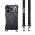Mageasy Odyssey Strap M MagSafe Rugged Lanyard Case - iPhone 17 Pro - Leatherette Midnight/Black - Leatherette Midnight/Black