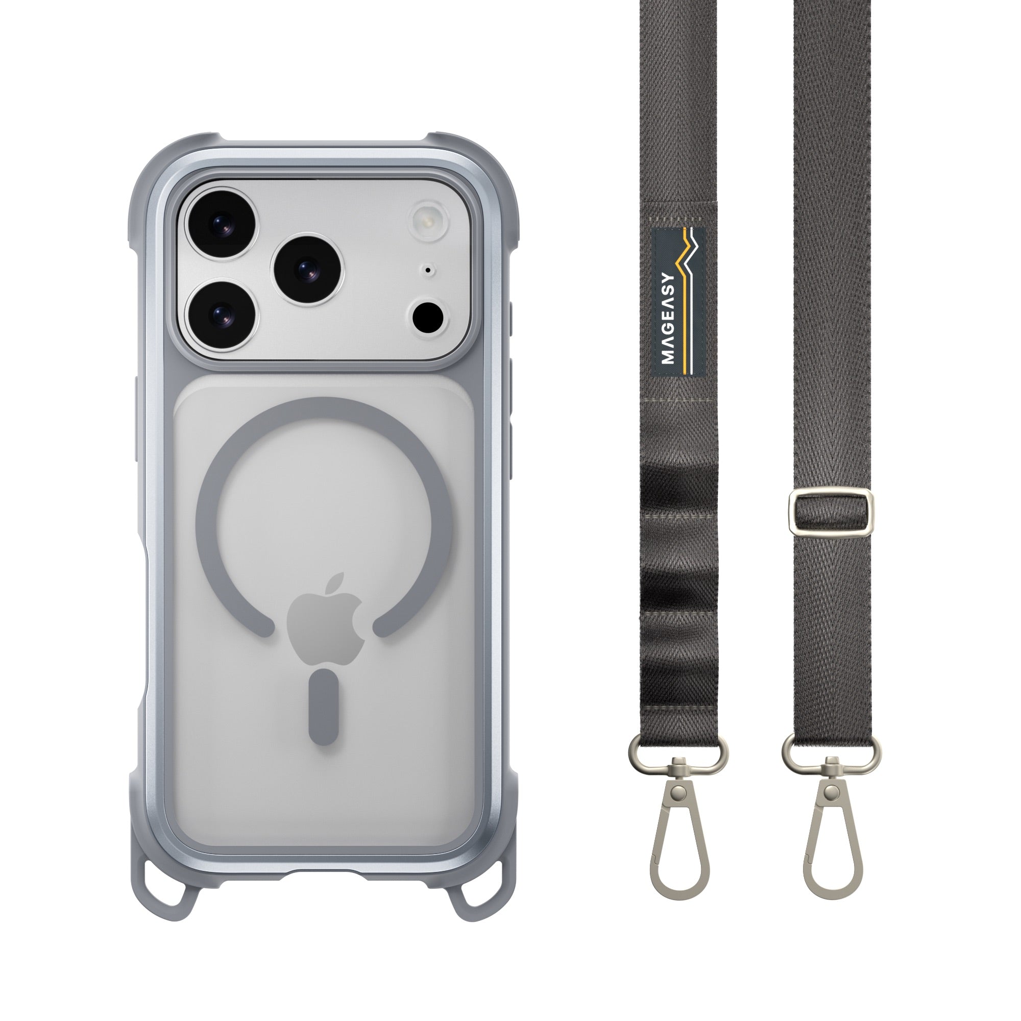 Mageasy Odyssey Strap M MagSafe Rugged Lanyard Case - iPhone 17 Pro - Mist/Concrete Gray