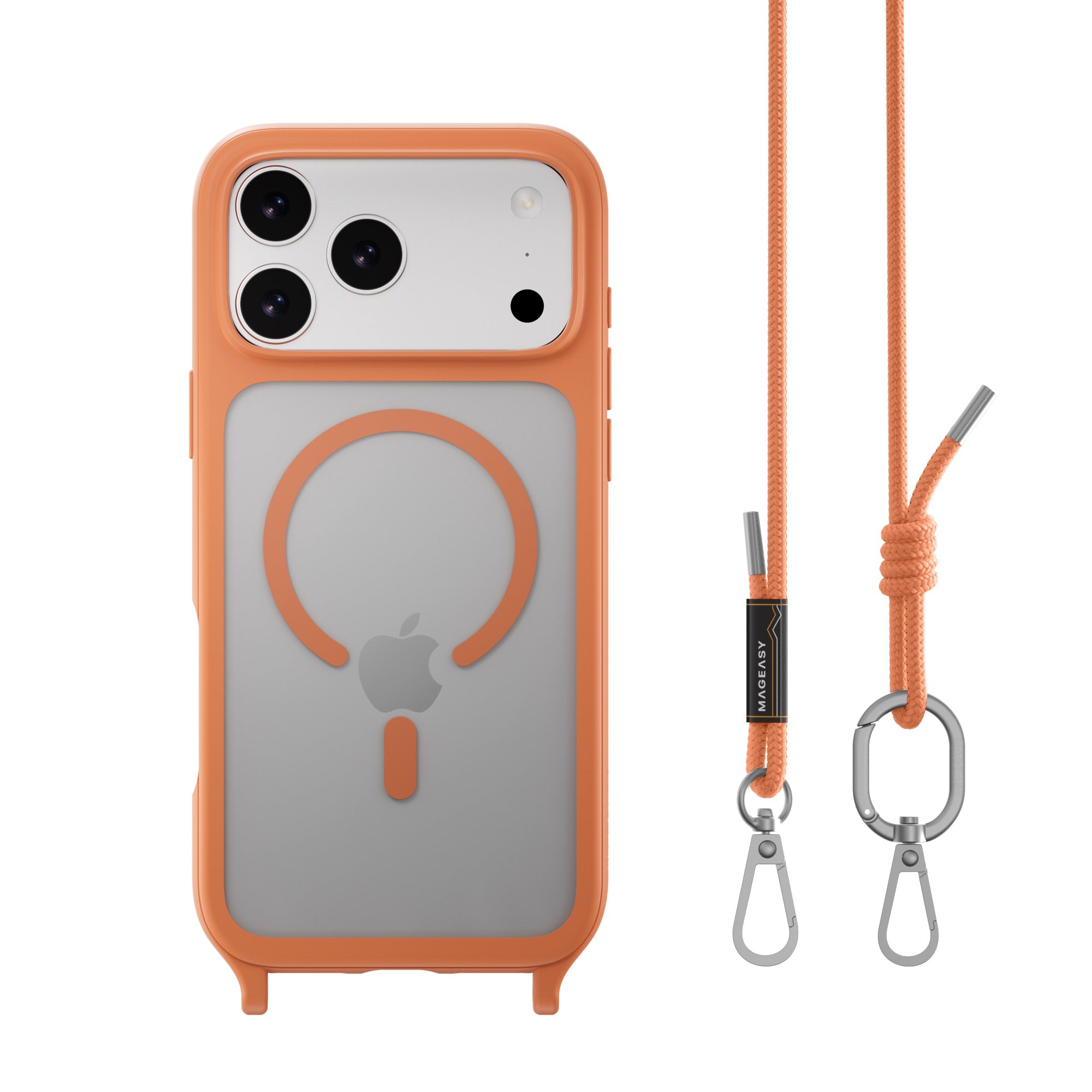Mageasy ROAM M MagSafe Crossbody Lanyard Case for iPhone 17 Pro Max - Coral Orange