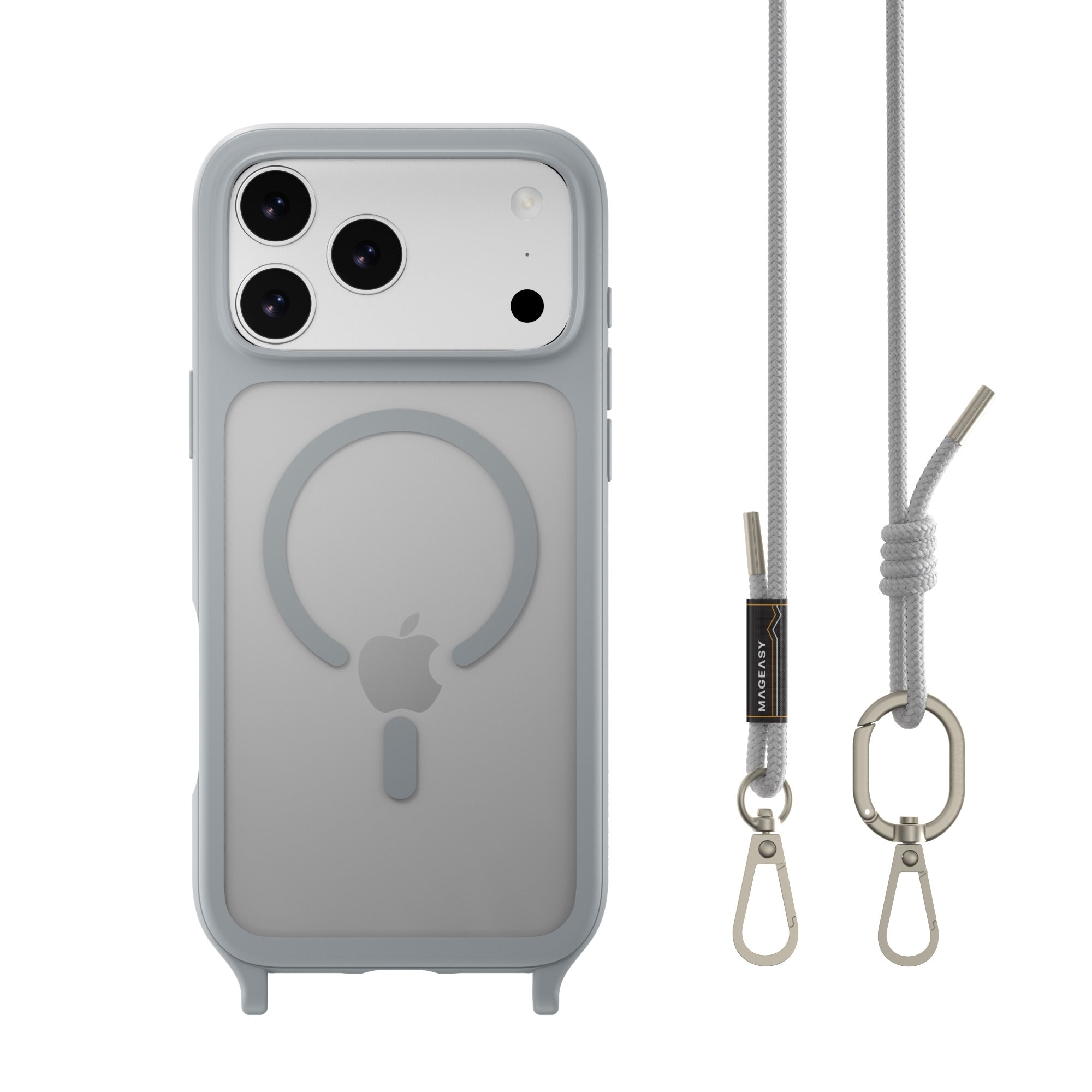 Mageasy ROAM M MagSafe Crossbody Lanyard Case for iPhone 17 Pro Max - Misty Gray