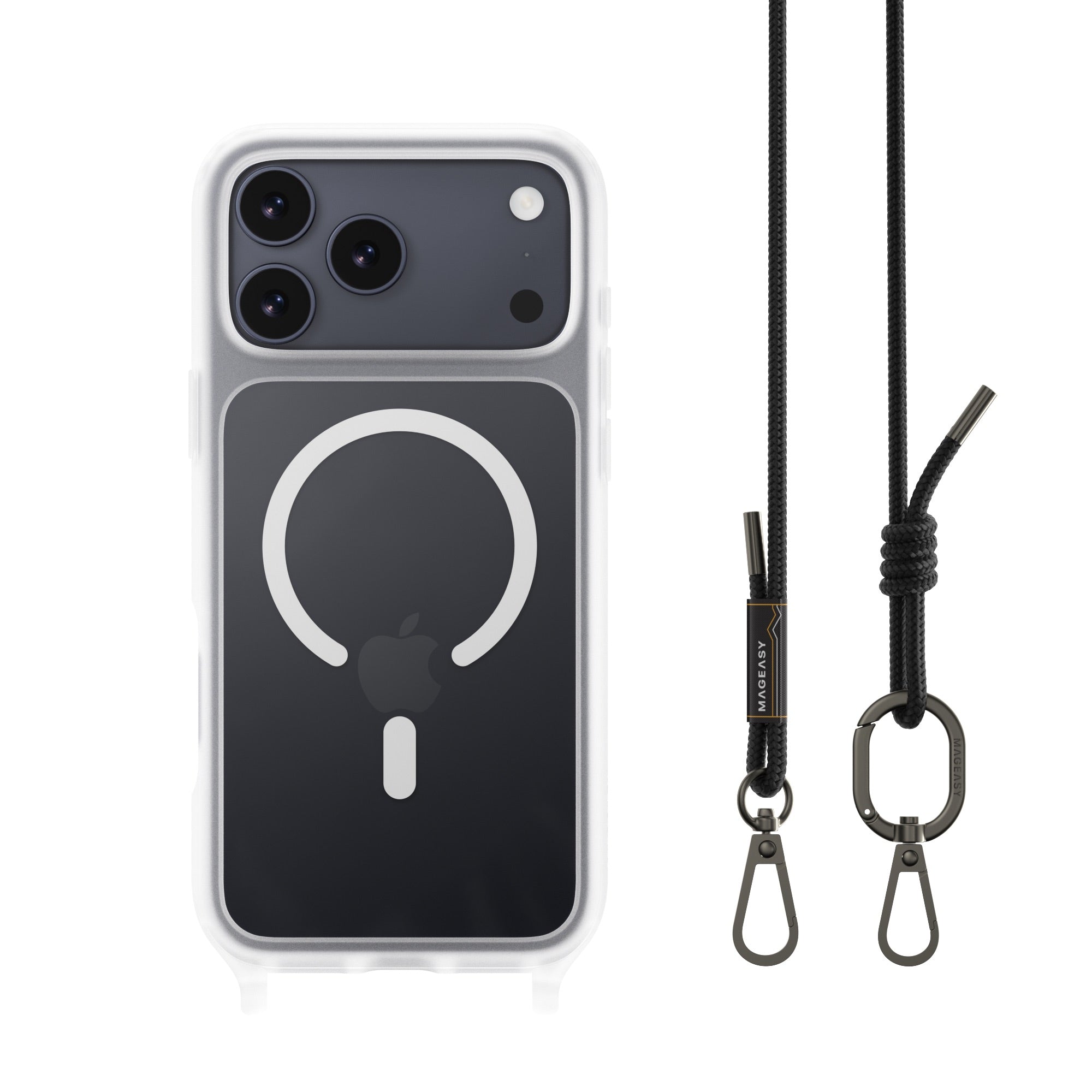 Mageasy ROAM M MagSafe Crossbody Lanyard Case for iPhone 17 Pro Max - Transparent Black