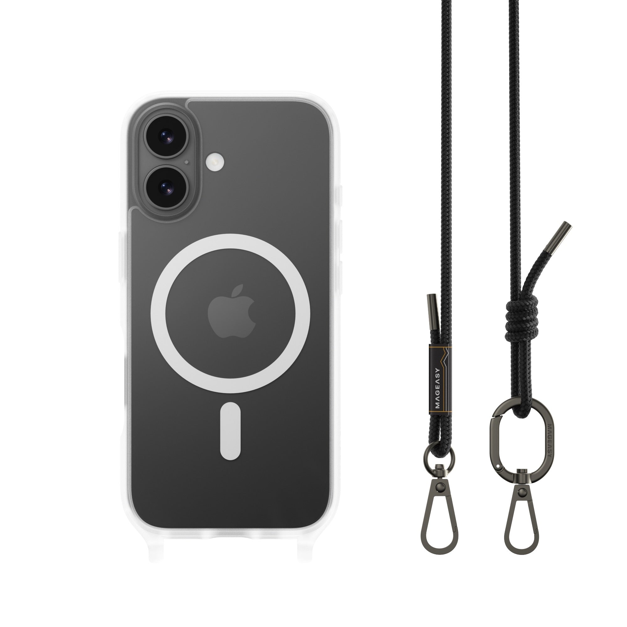 Mageasy ROAM M MagSafe Crossbody Lanyard Case for iPhone 17 - Transparent Black