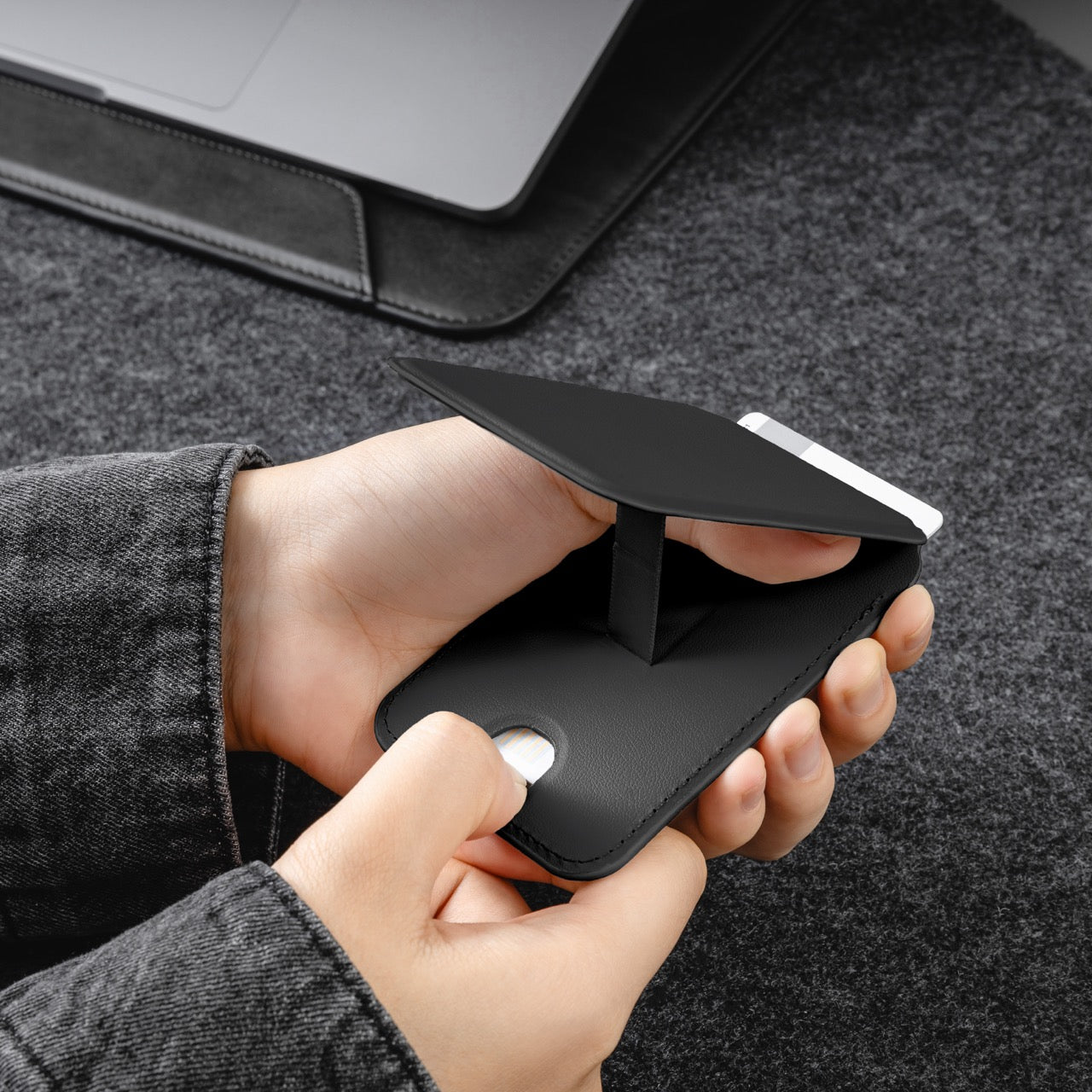 Mageasy Snap Stand Wallet MagSafe Card Holder with Stand – RFID Blocking - Black