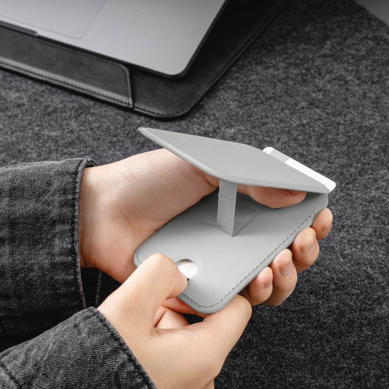 MAGEASY Snap Stand Wallet MagSafe Card Holder with Stand – RFID Blocking - Grey